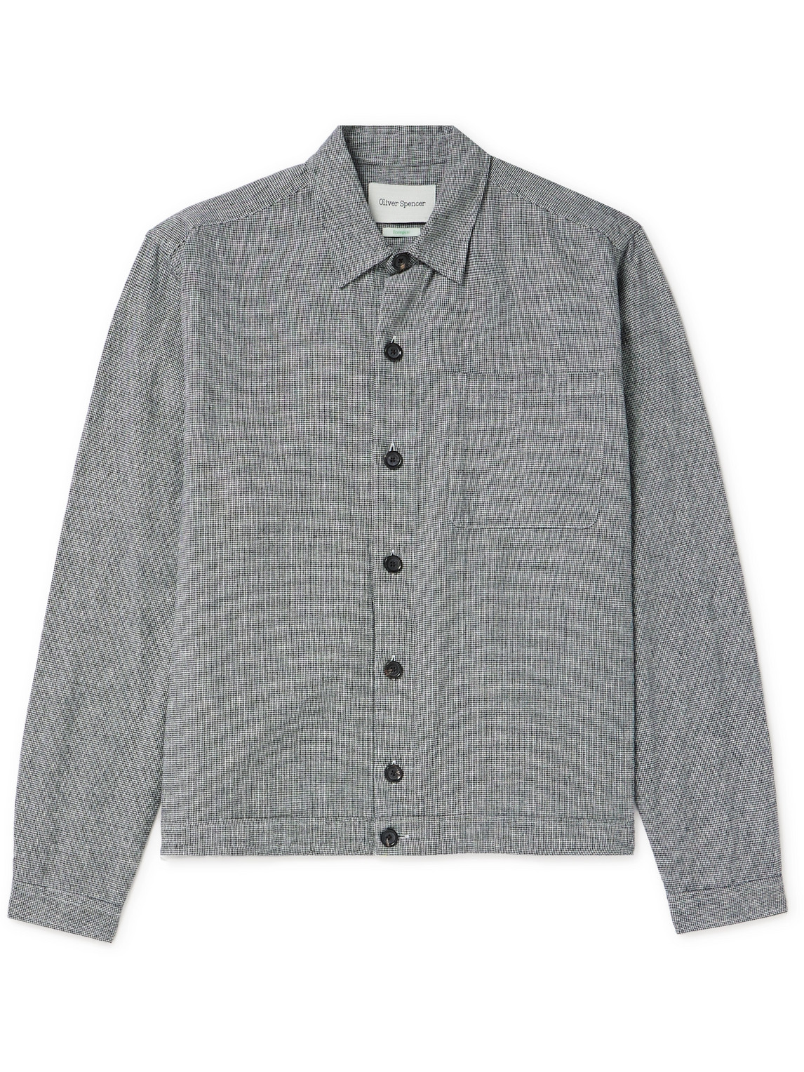 Oliver Spencer Milford Houndstooth Cotton And Linen-blend Jacket In Black
