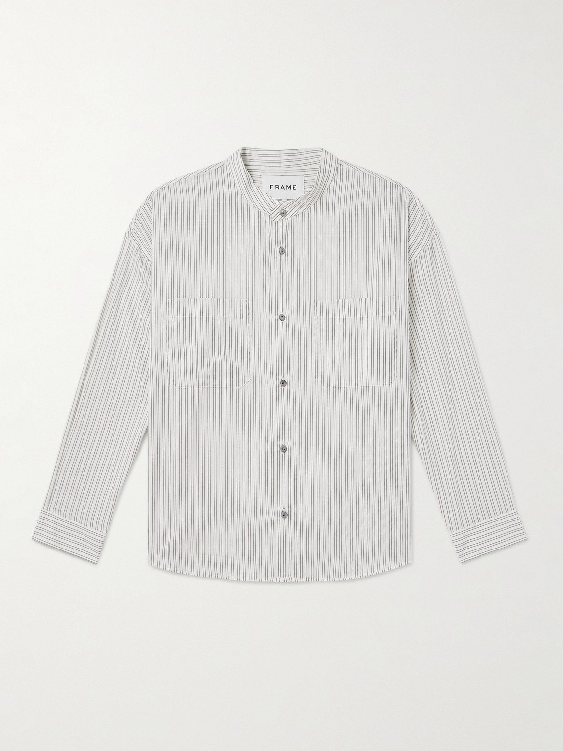 FRAME – Grandad-Collar Striped Cotton-Blend Shirt