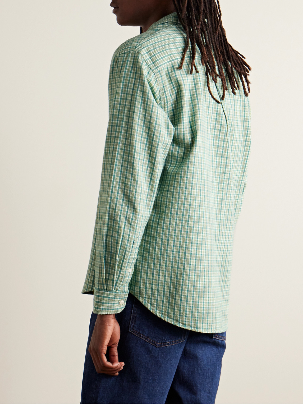 Shop Nudie Jeans Filip Button-down Collar Checked Organic Cotton-flannel Shirt In Green