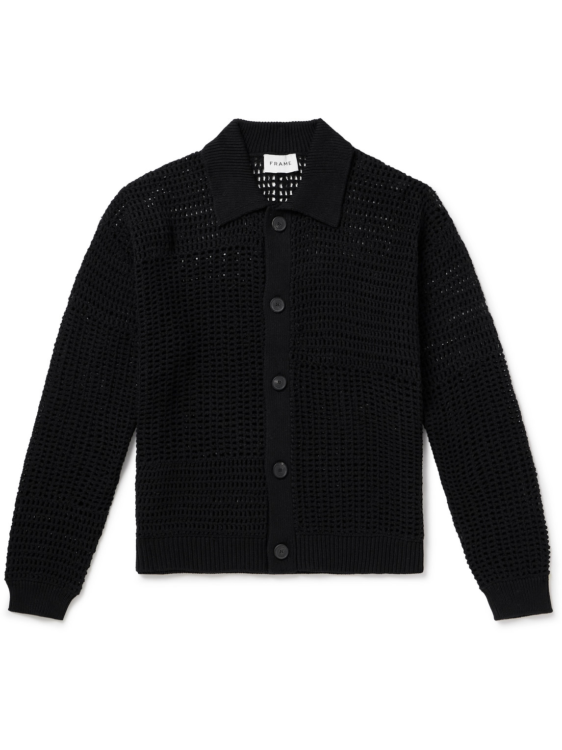 Shop Frame Open-knit Cotton Cardigan In Black