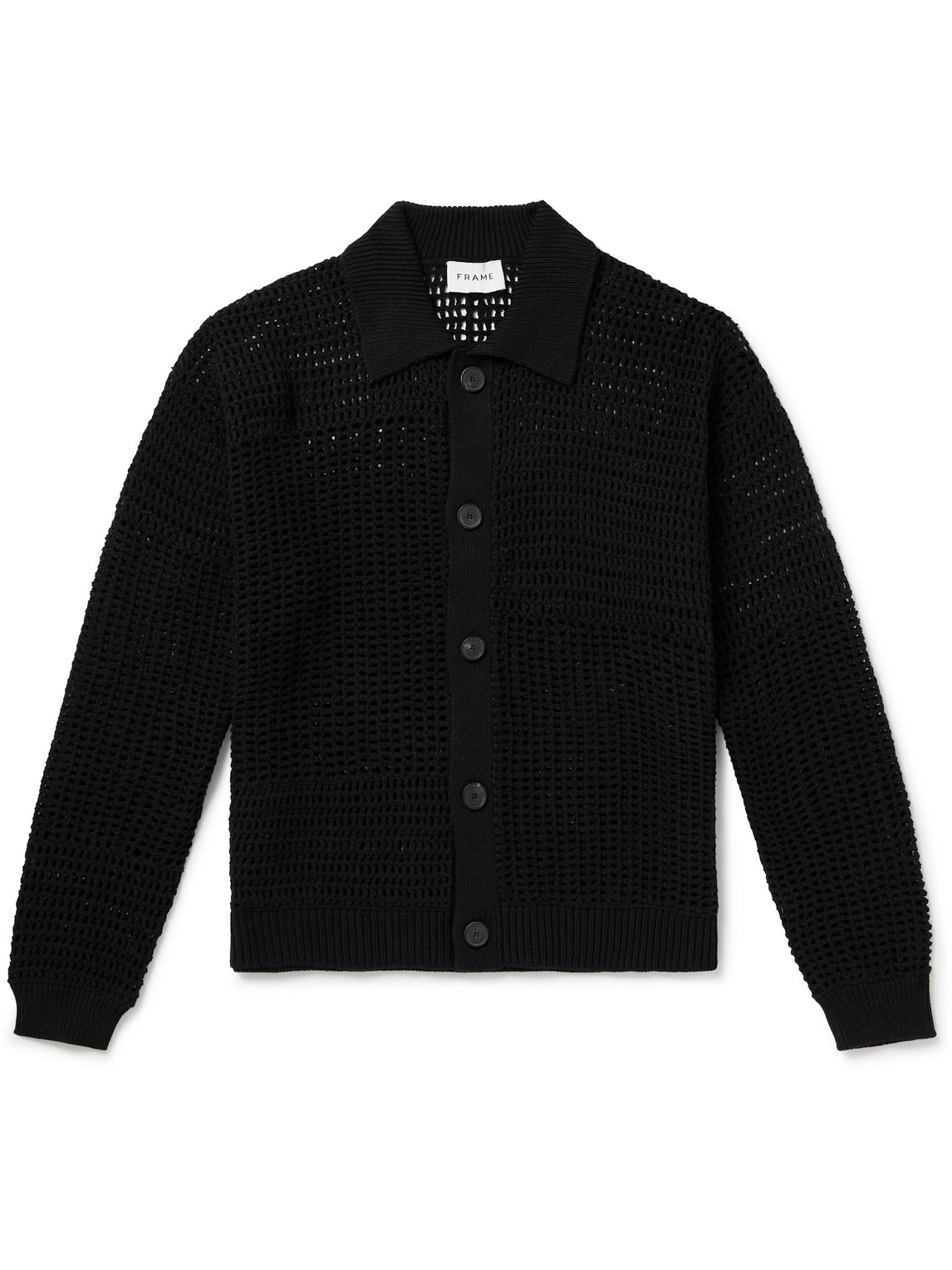Frame Mixed Open Stitch Cotton Cardigan In Black