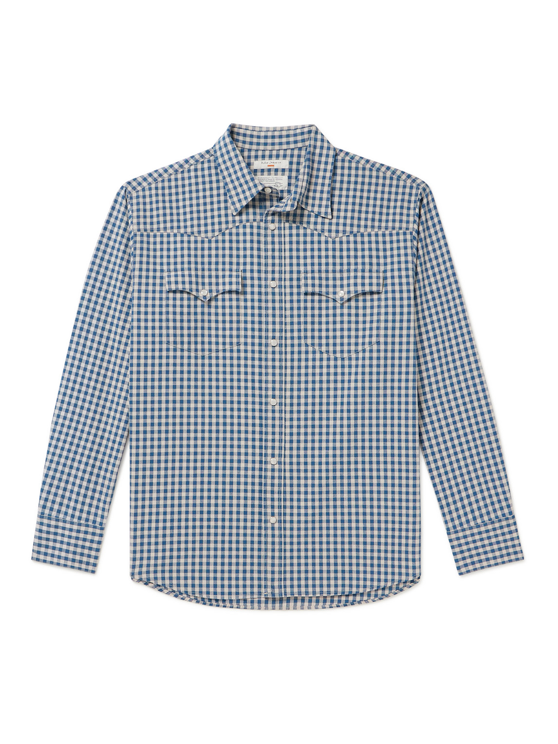 Nudie Jeans Sigge Gingham Organic Cotton Western Shirt In Blue