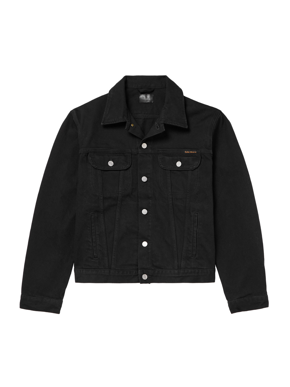 Shop Nudie Jeans Danny Logo-embroidered Denim Jacket In Black