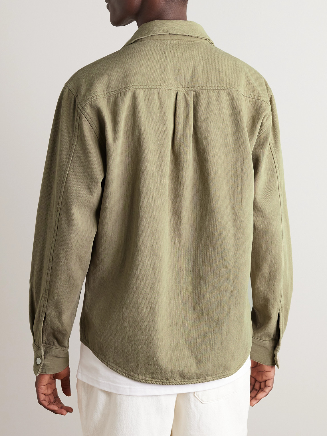 Shop Frame Cotton-terry Overshirt In Green