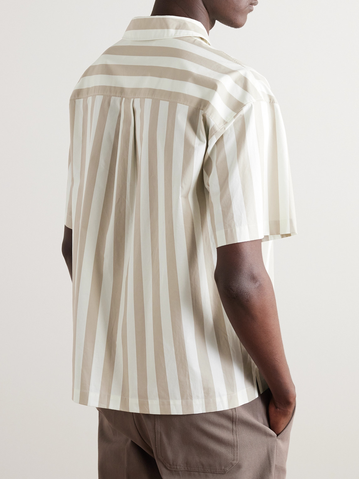 Shop Frame Striped Cotton-poplin Shirt In Neutrals
