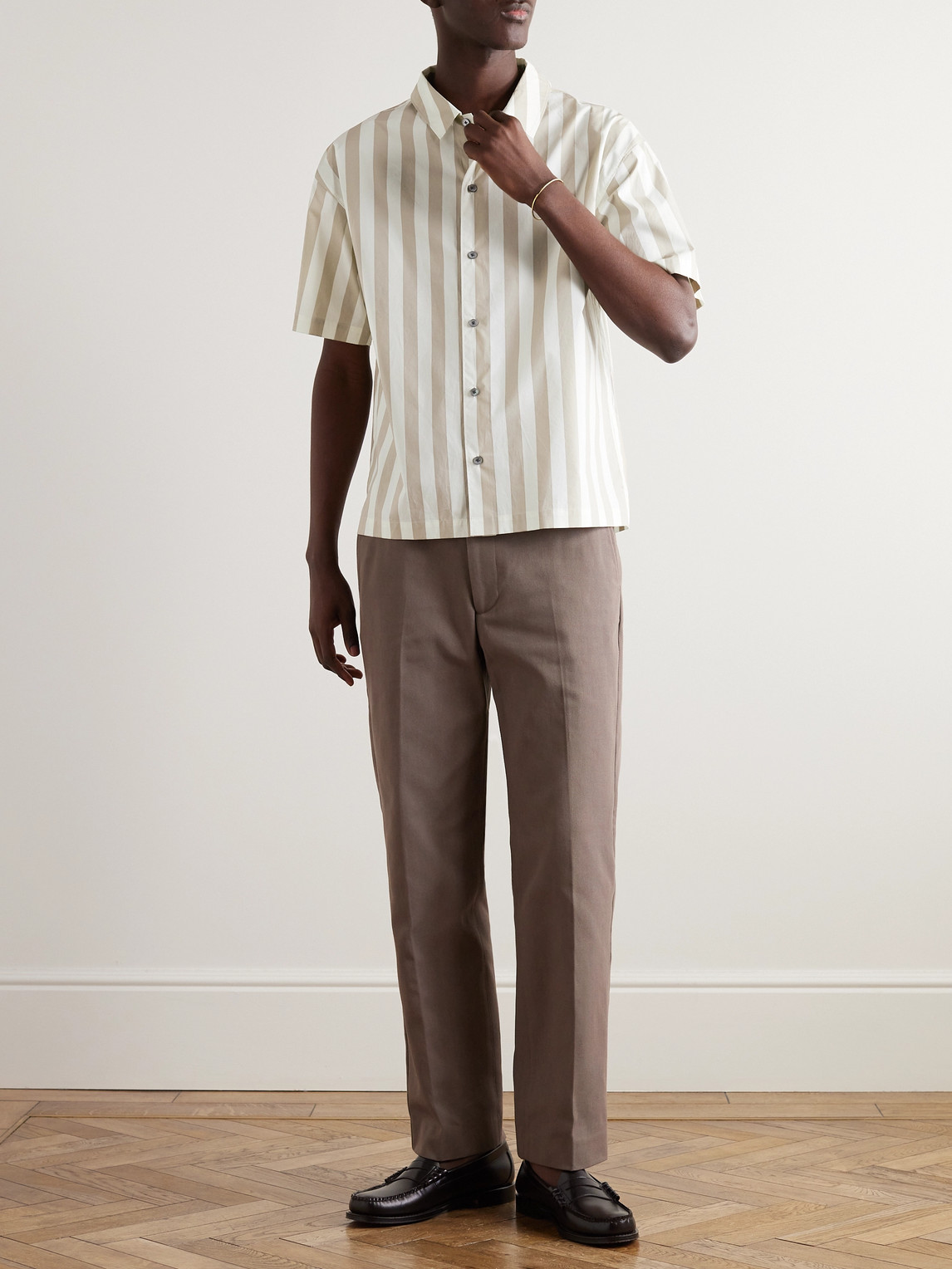 Shop Frame Striped Cotton-poplin Shirt In Neutrals