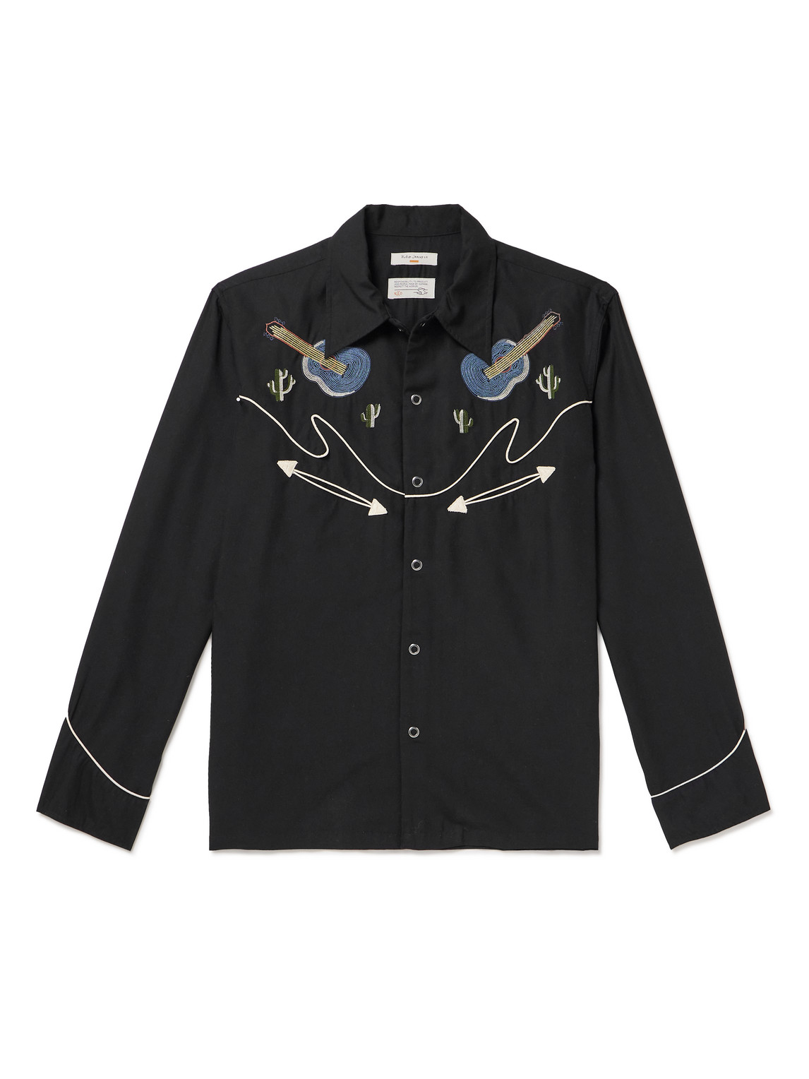 Shop Nudie Jeans Gonzo Embroidered Lyocell Western Shirt In Black