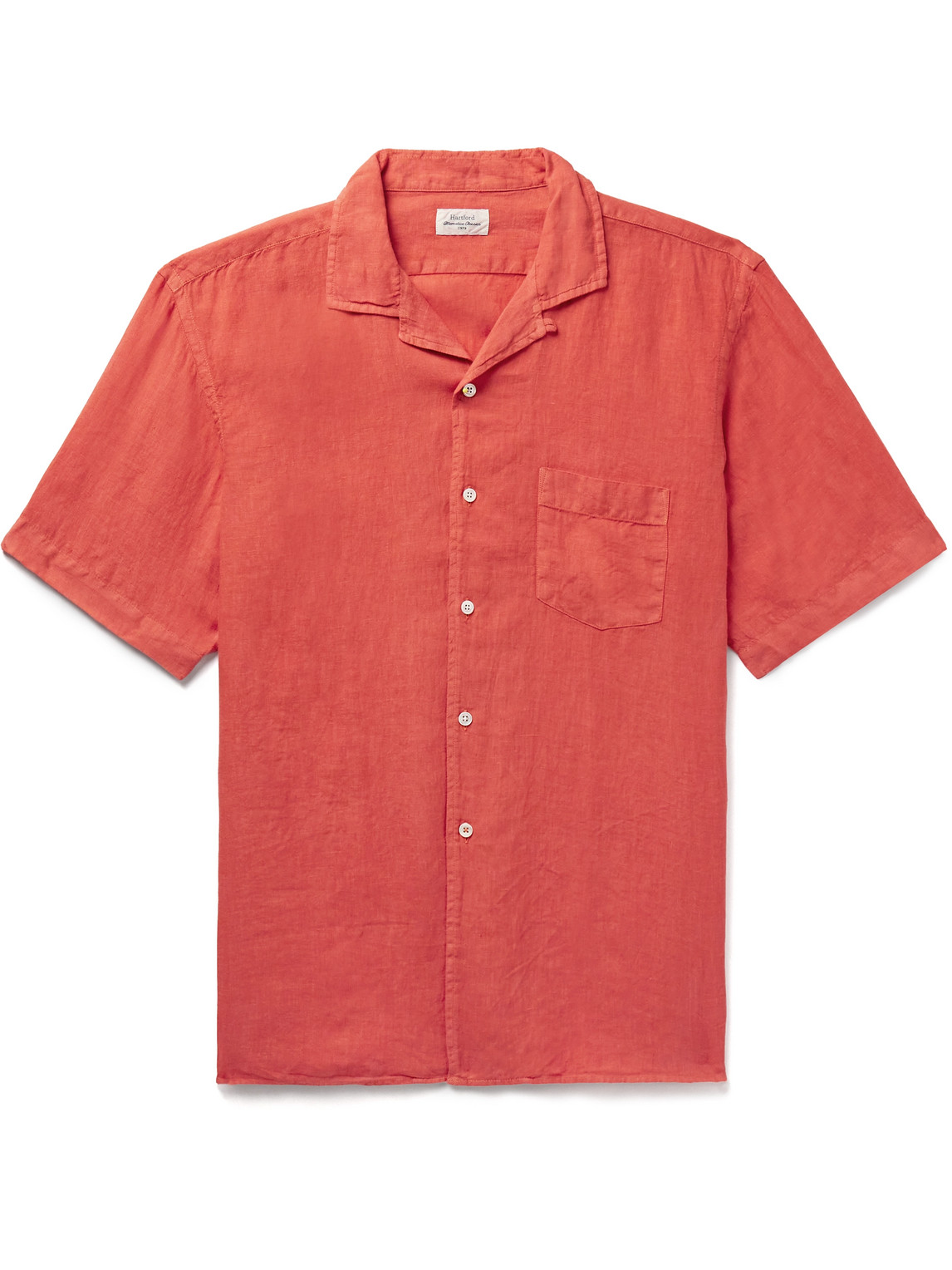 Hartford Palm Convertible-collar Linen Shirt In Red
