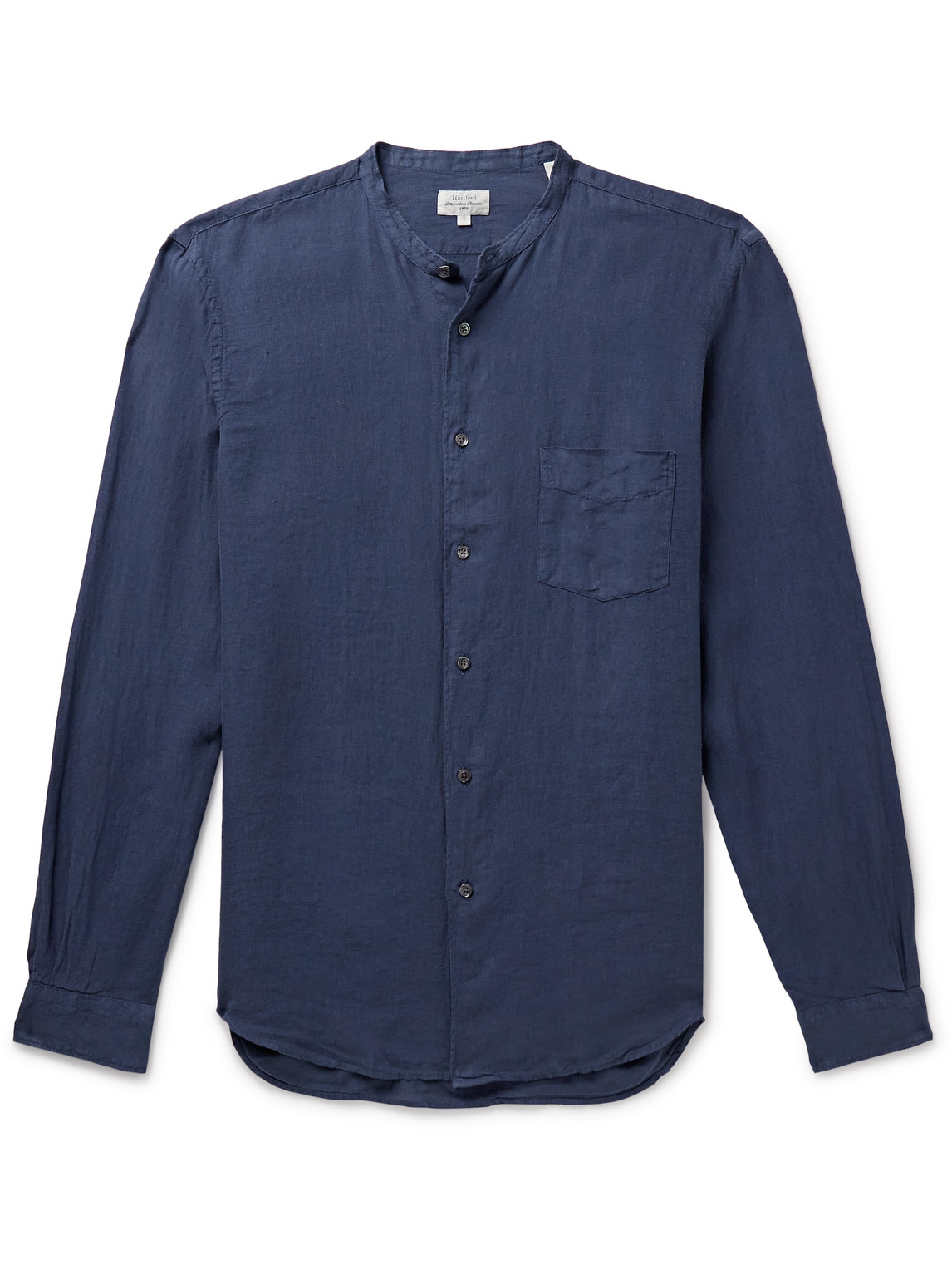 Hartford Premium Pat Grandad-collar Linen Shirt In Blue