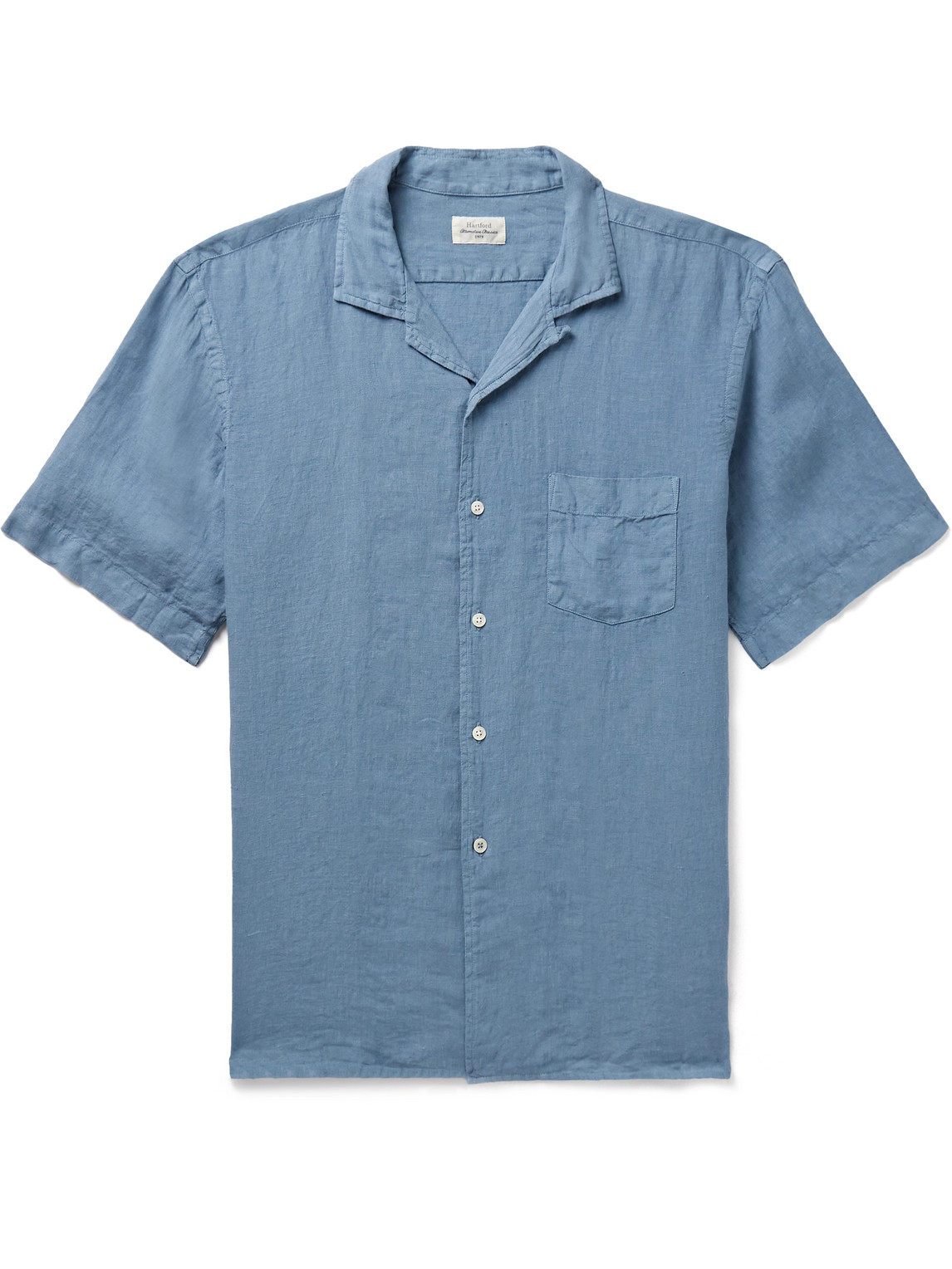 Hartford Palm Convertible-collar Linen Shirt In Blue