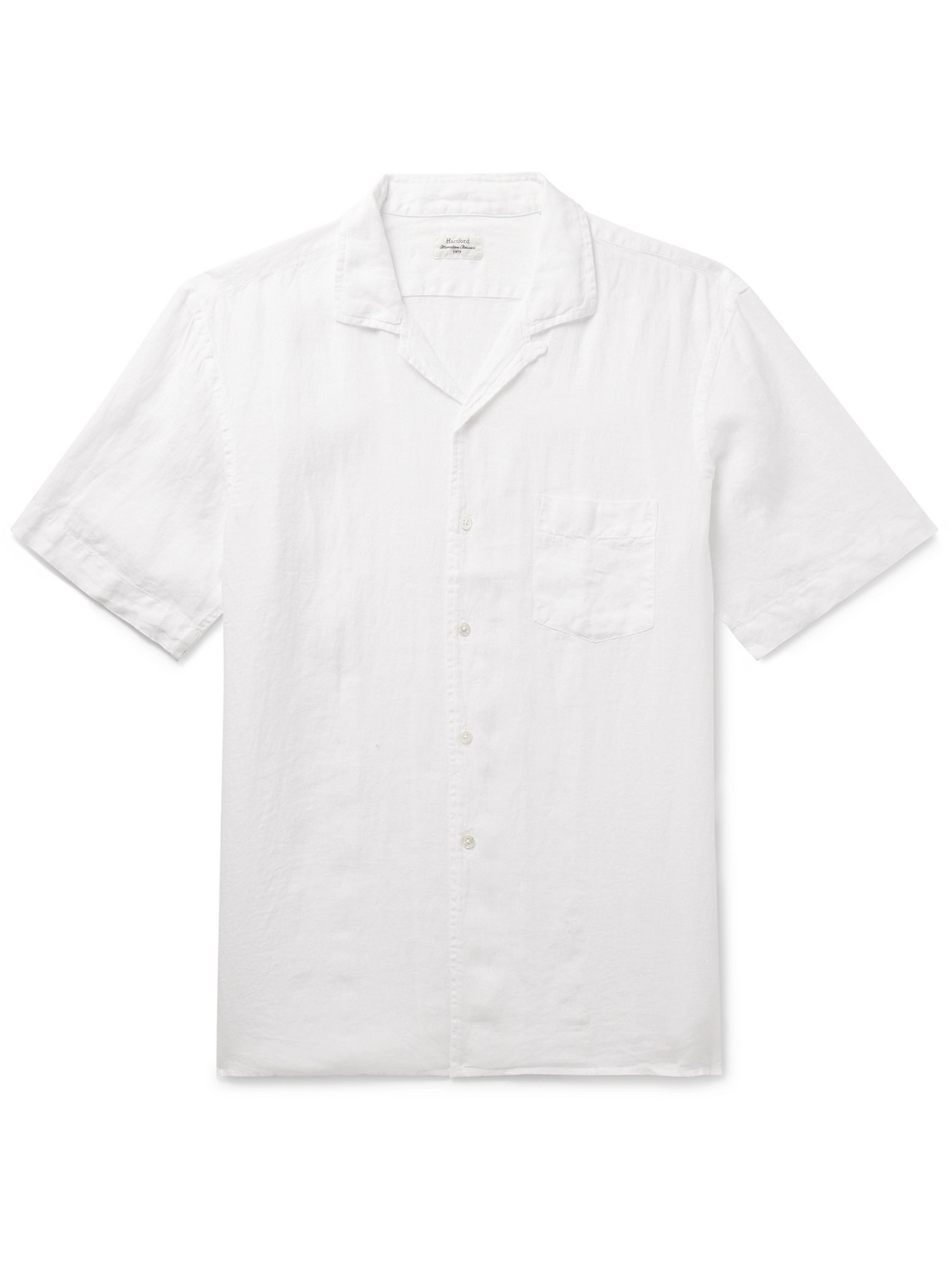 Hartford Palm Convertible-collar Linen Shirt In White