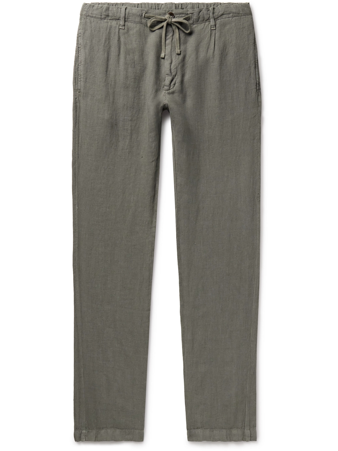 Hartford Tanker Slim-fit Straight-leg Linen Drawstring Trousers In Green