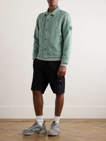 C.P. Company logo-print layered coat - Blue