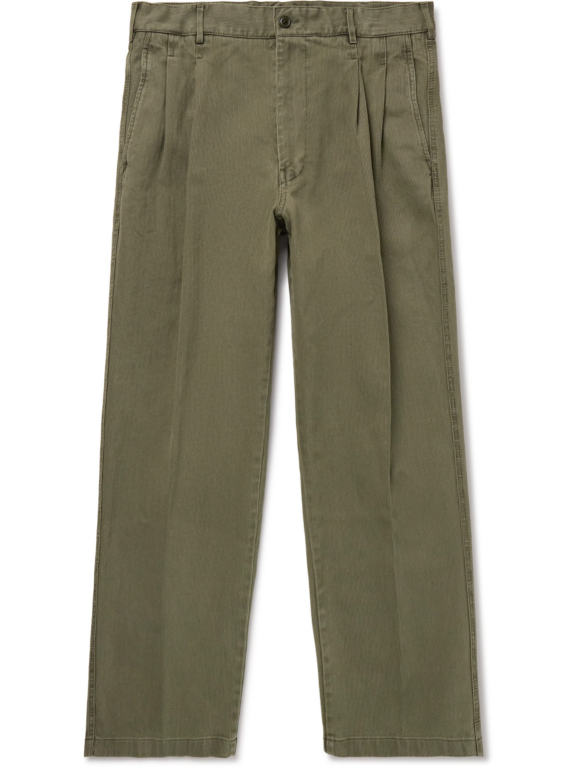 Straight-Leg Pleated Garment-Dyed Bedford Cotton Suit Trousers