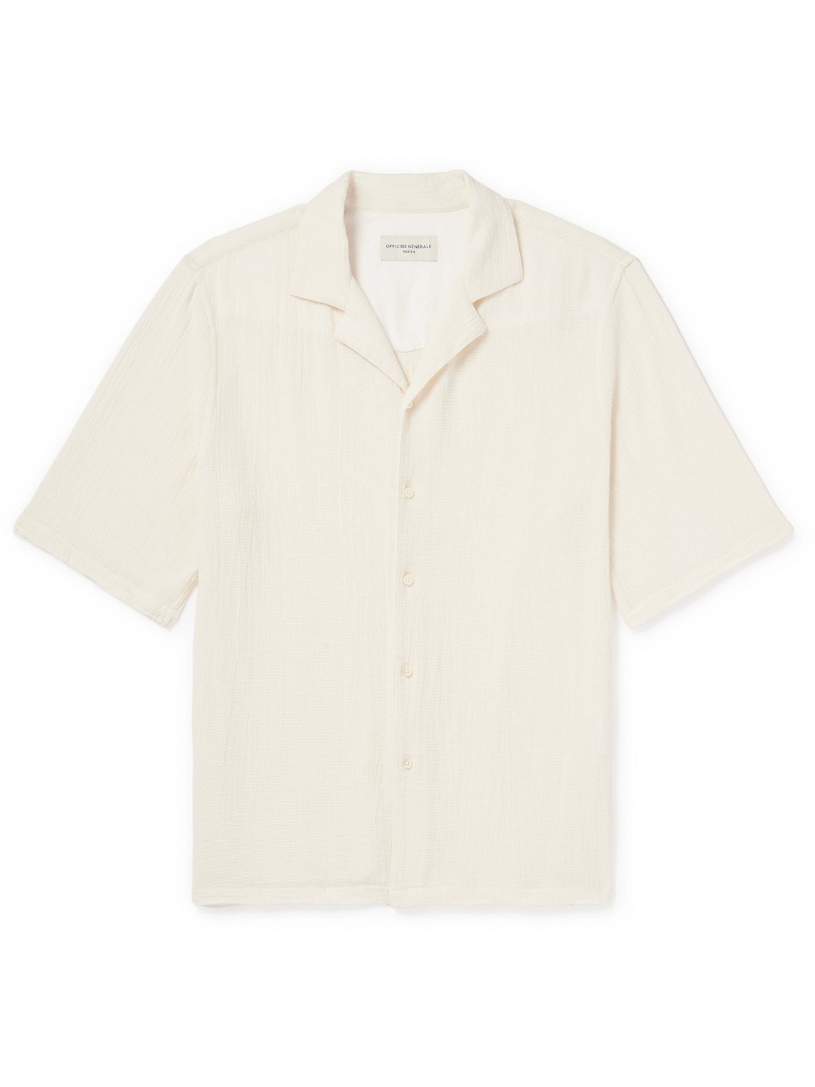 Officine Generale Eren Camp-collar Textured-cotton Shirt In Neutrals