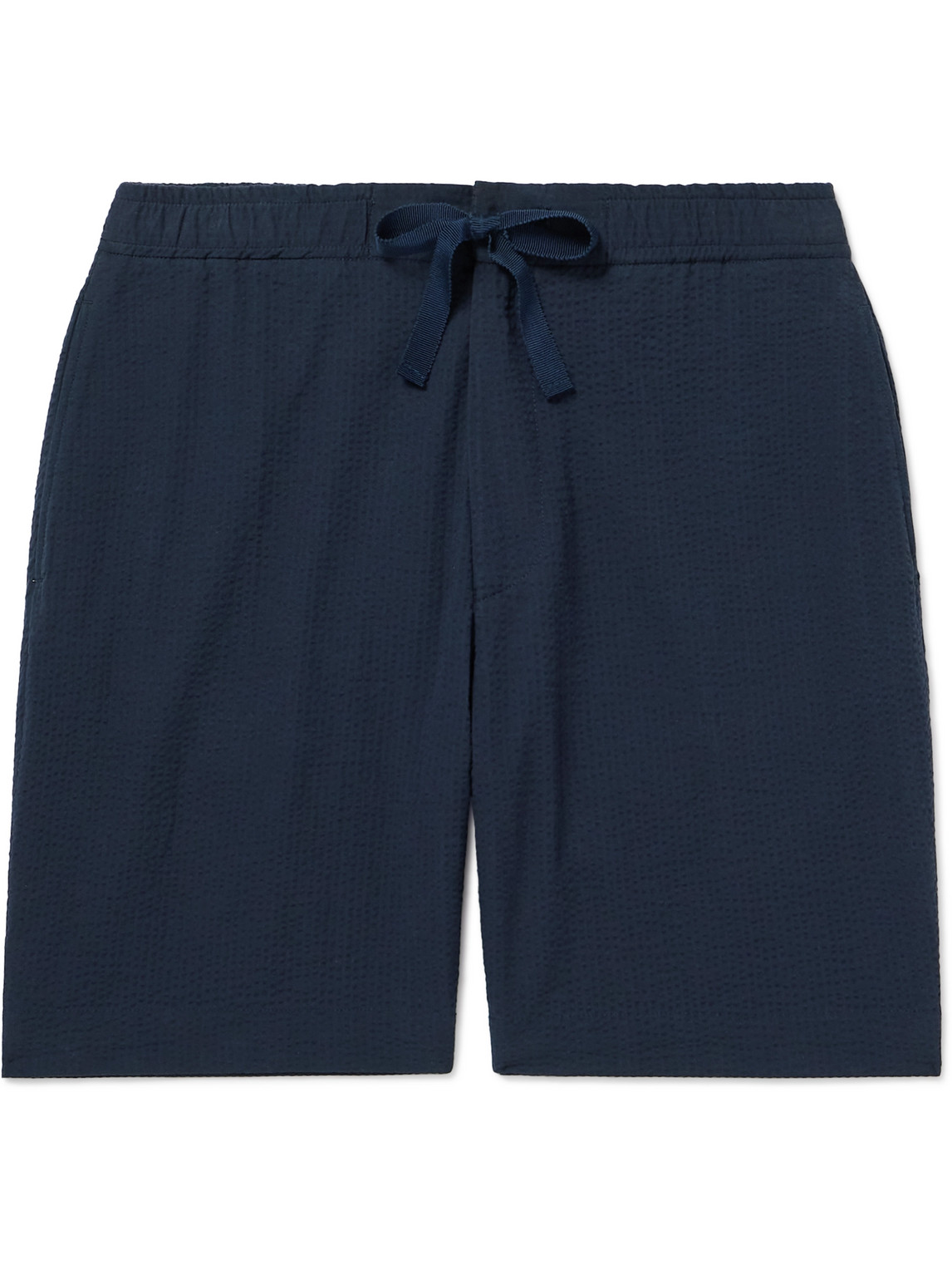 Officine Generale Phill Straight-leg Cotton-seersucker Drawstring Shorts In Blue