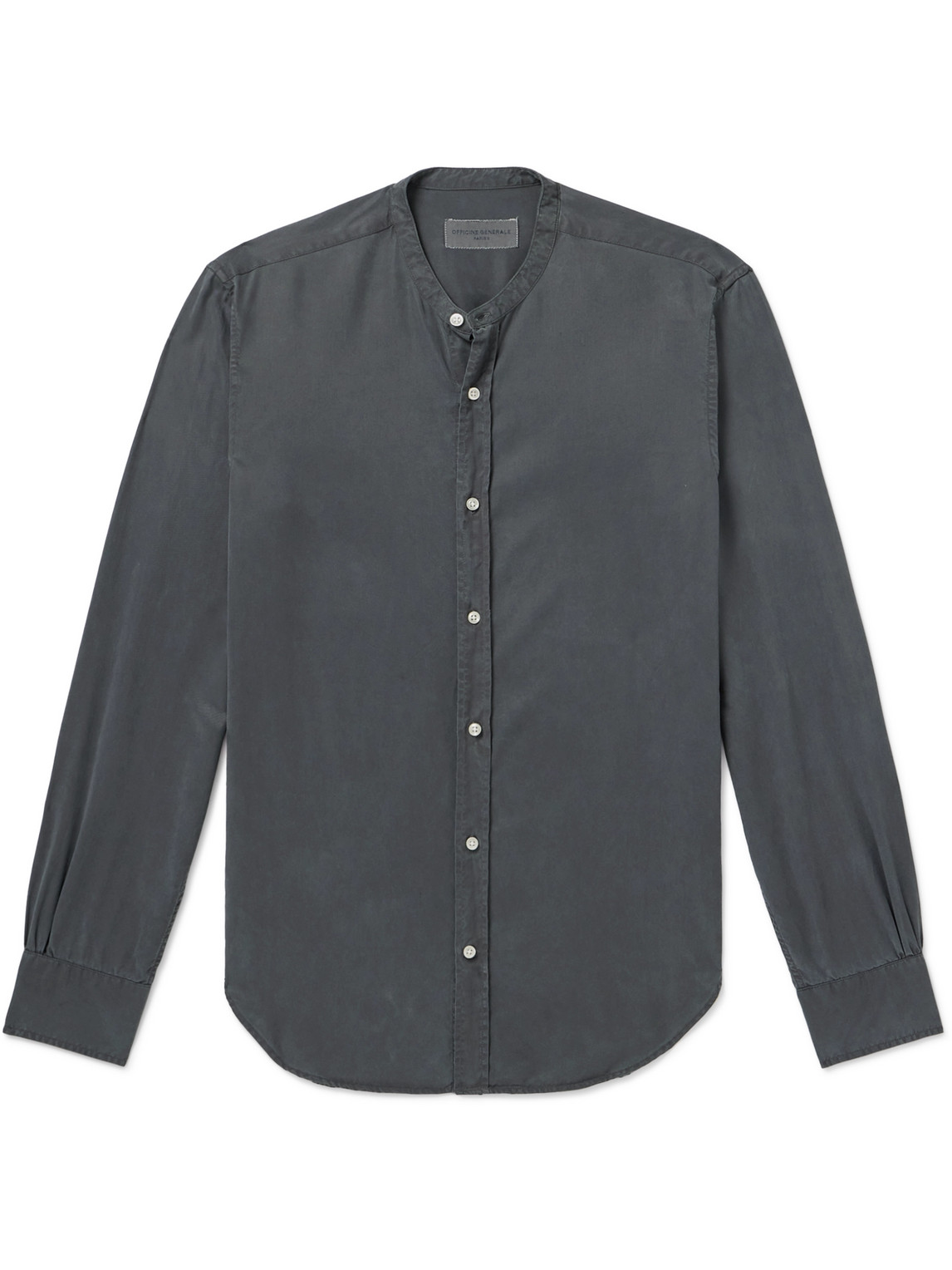 Officine Generale Gaspard Grandad-collar Garment-dyed Tencel™ Lyocell Shirt In Gray
