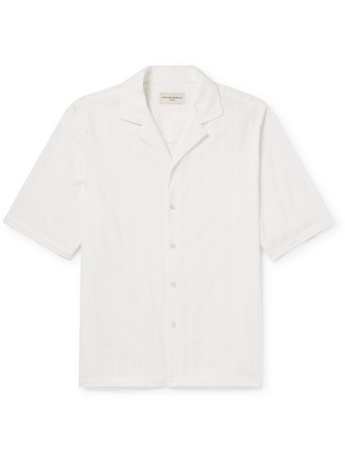 Shop Officine Generale Eren Camp-collar Striped Cotton-jacquard Shirt In White
