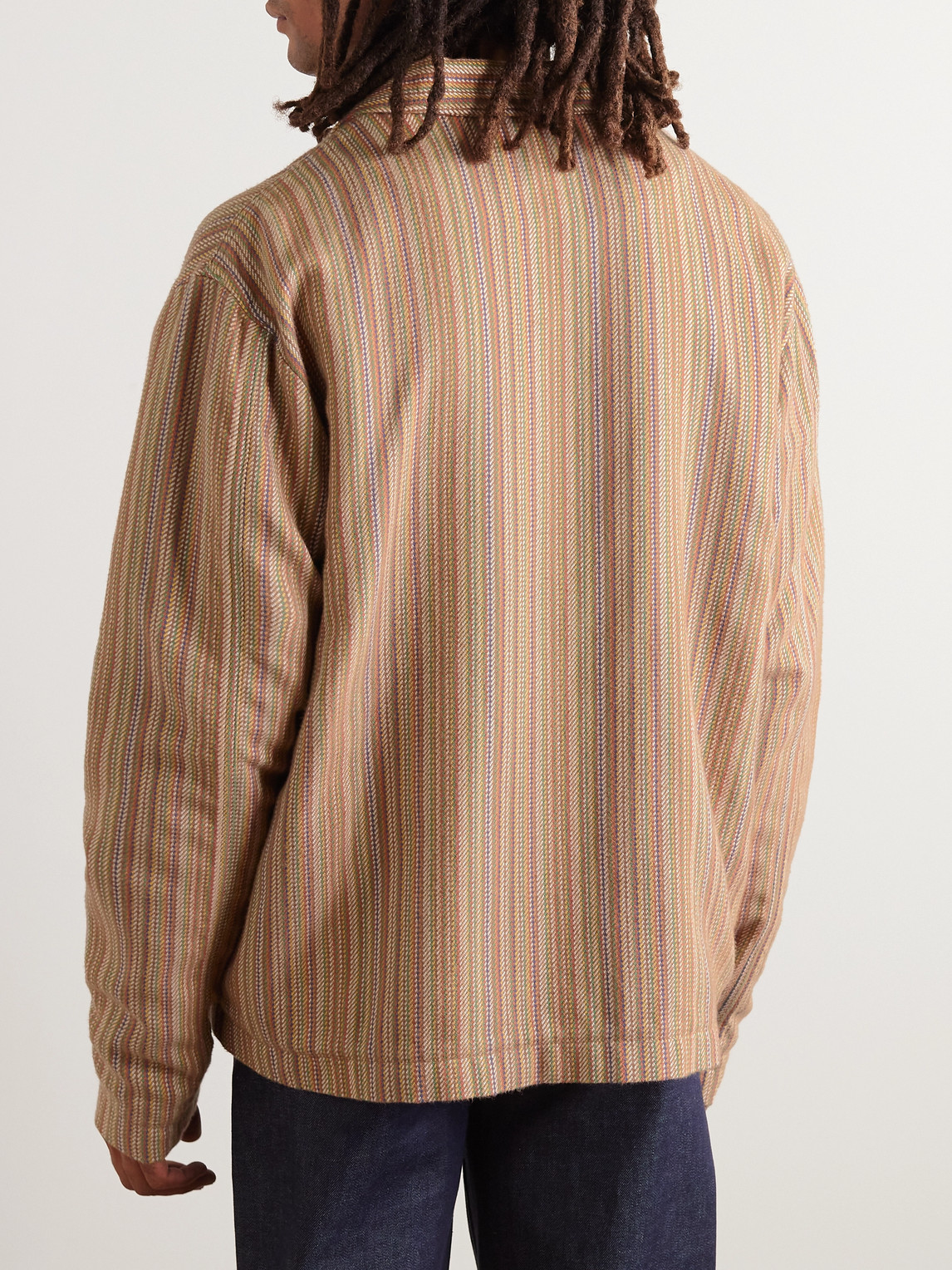 Shop Ymc You Must Create Bay City Striped Cotton-jacquard Blouson Jacket In Neutrals