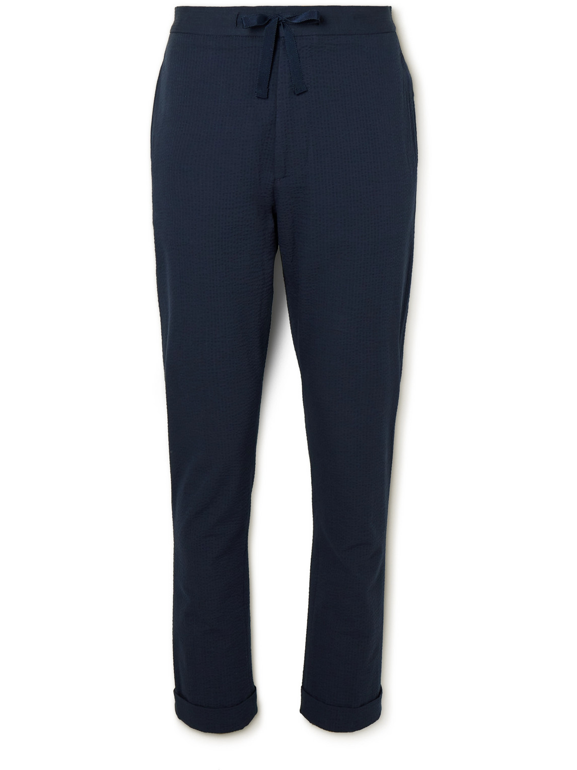 Officine Générale Joseph Straight-Leg Cotton-Seersucker Drawstring Suit Trousers