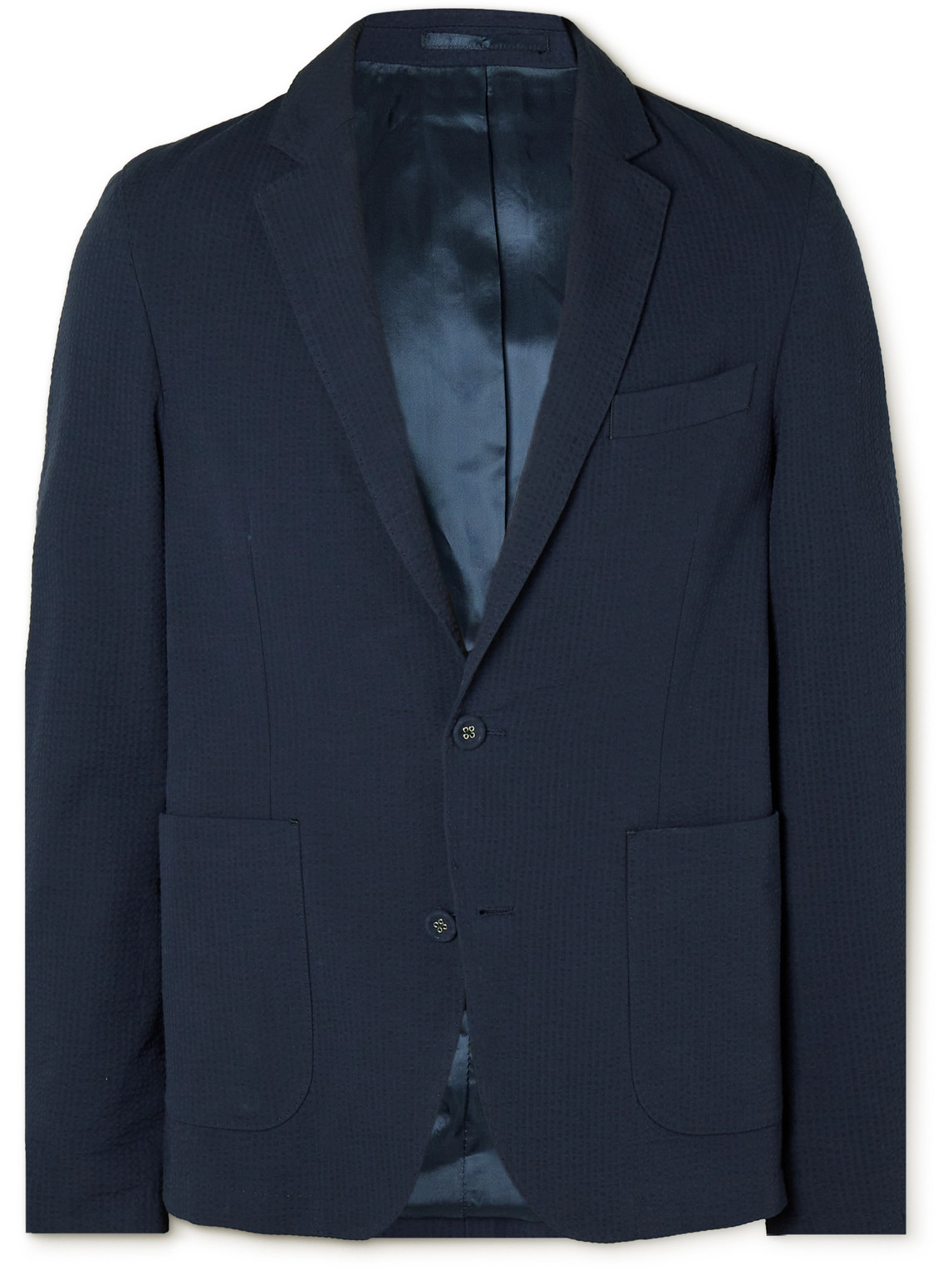 Officine Generale Nehemiah Cotton-seersucker Suit Jacket In Blue