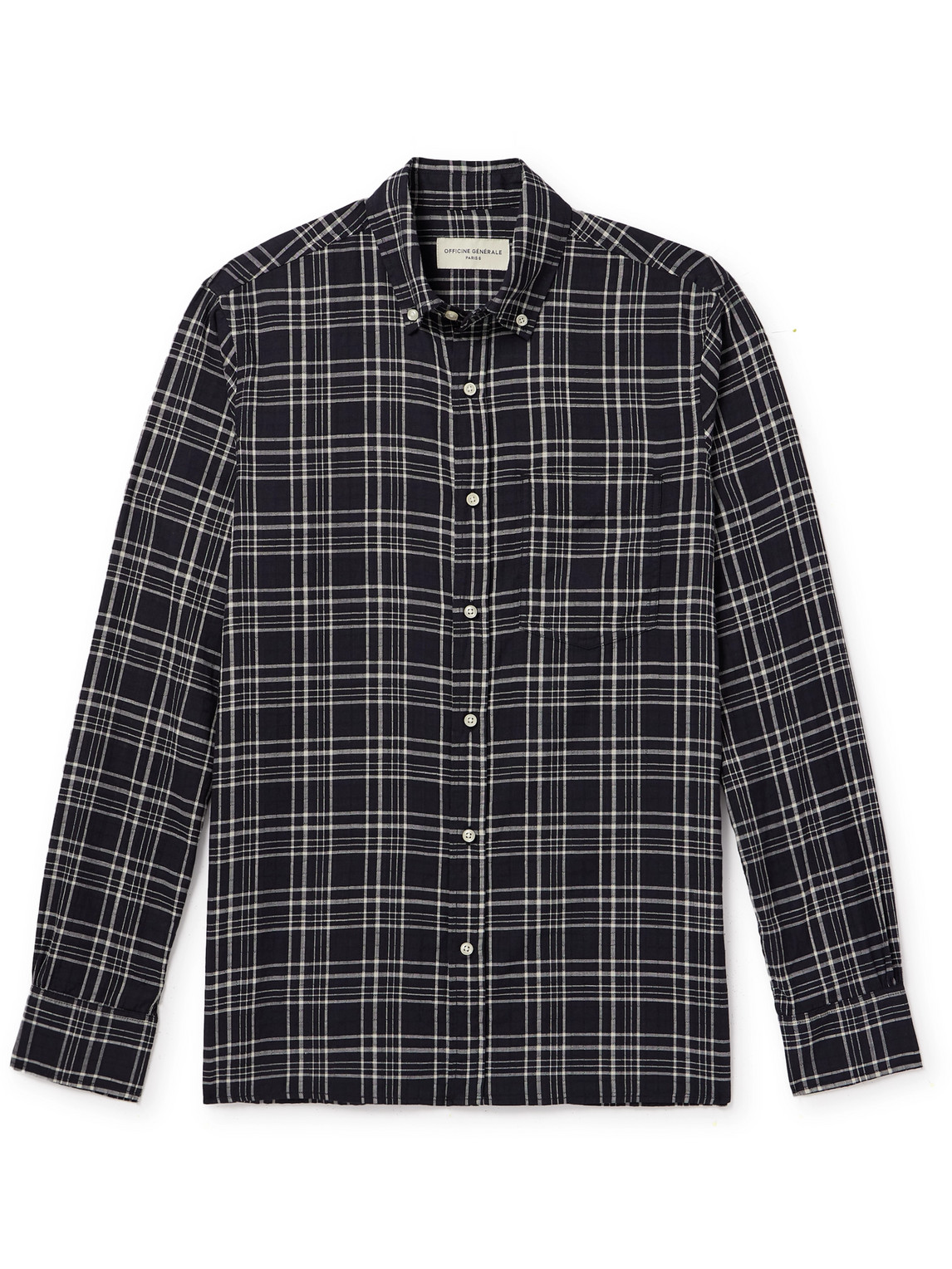 Shop Officine Generale Arsene Button-down Collar Checked Cotton Shirt In Black