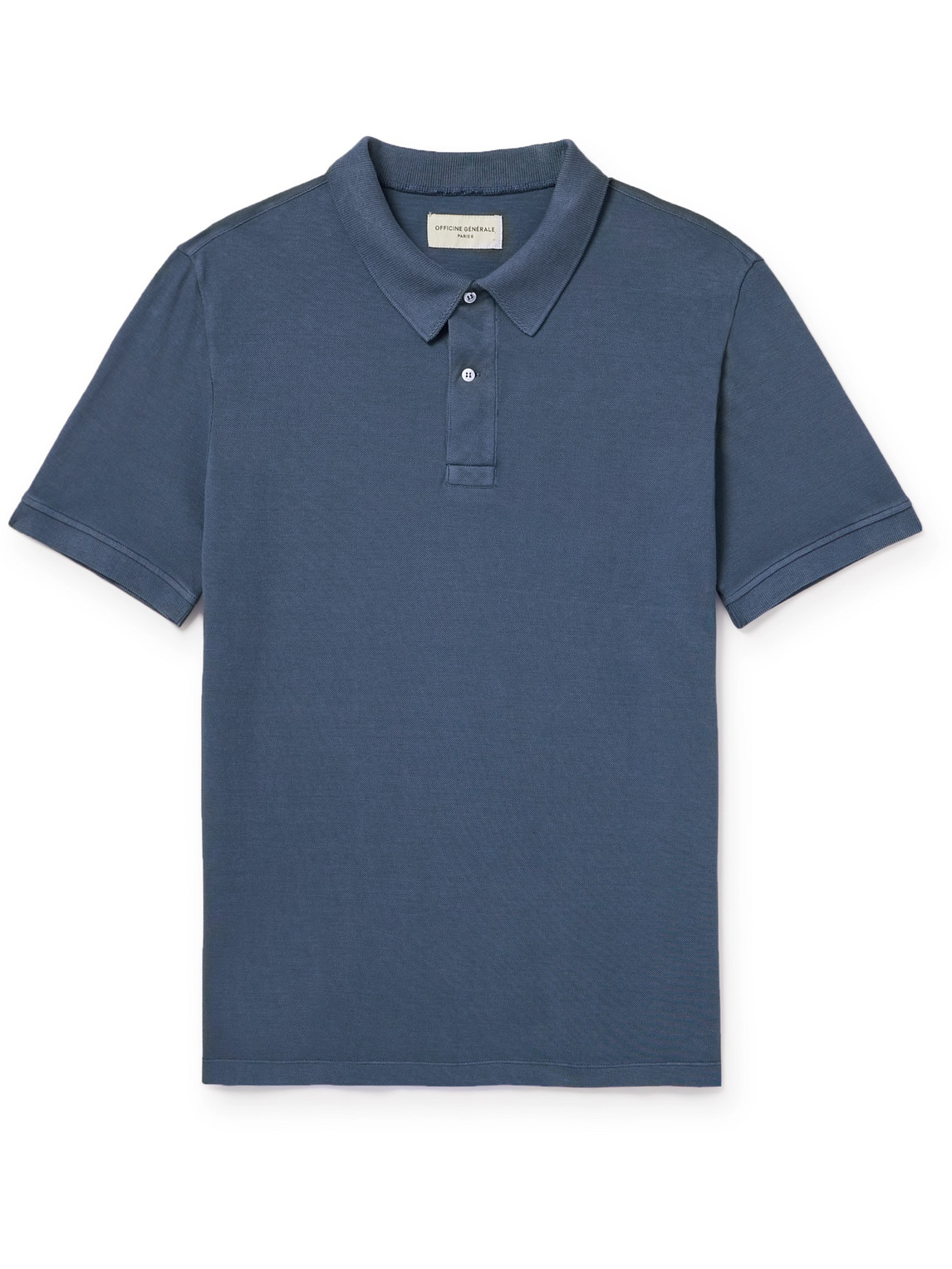 Officine Generale Larry Garment-dyed Cotton-piqué Polo Shirt In Blue