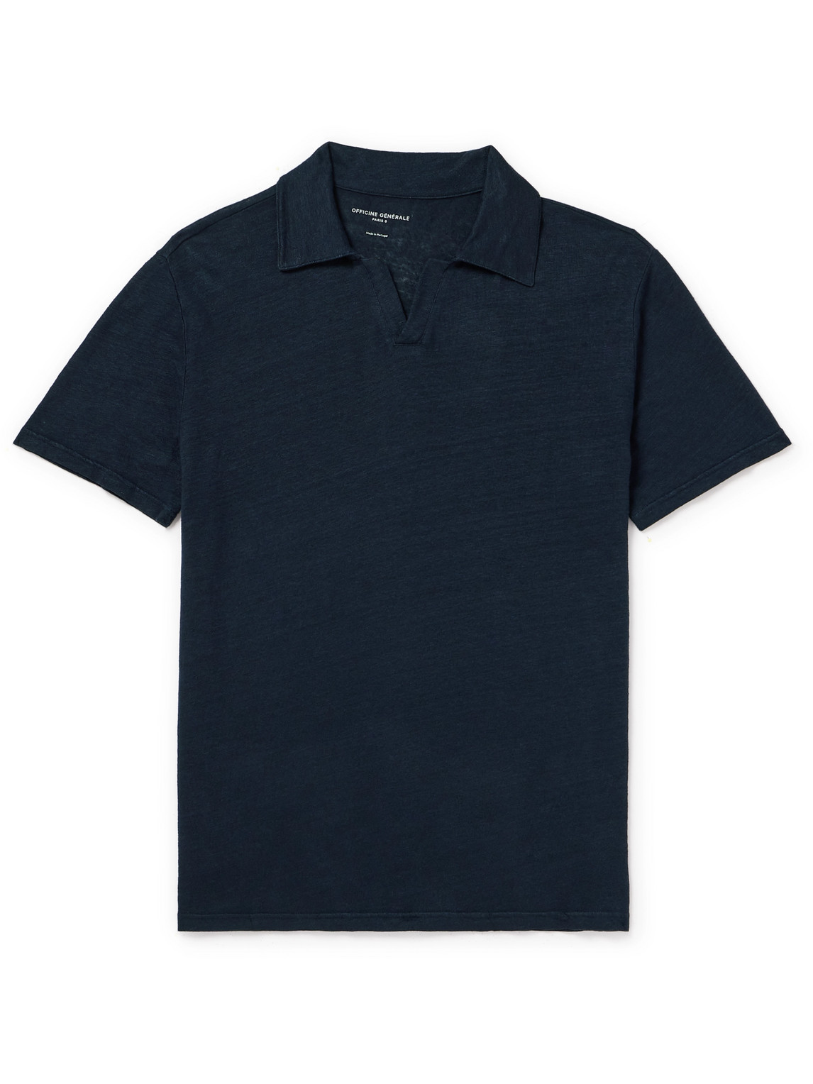 Shop Officine Generale Simon Garment-dyed Linen-blend Polo Shirt In Blue
