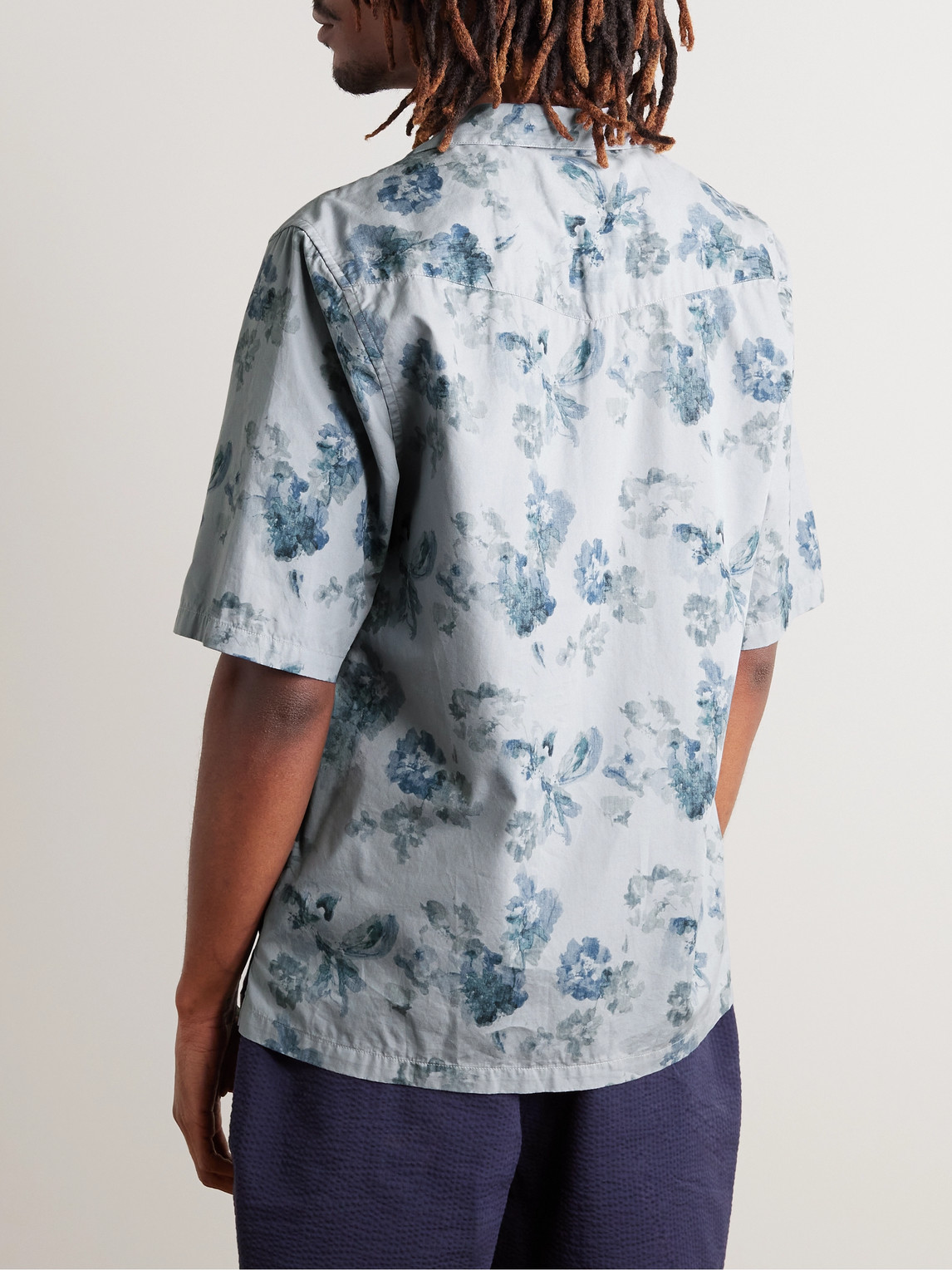 Shop Officine Generale Eren Camp-collar Floral-print Cotton-poplin Shirt In Blue
