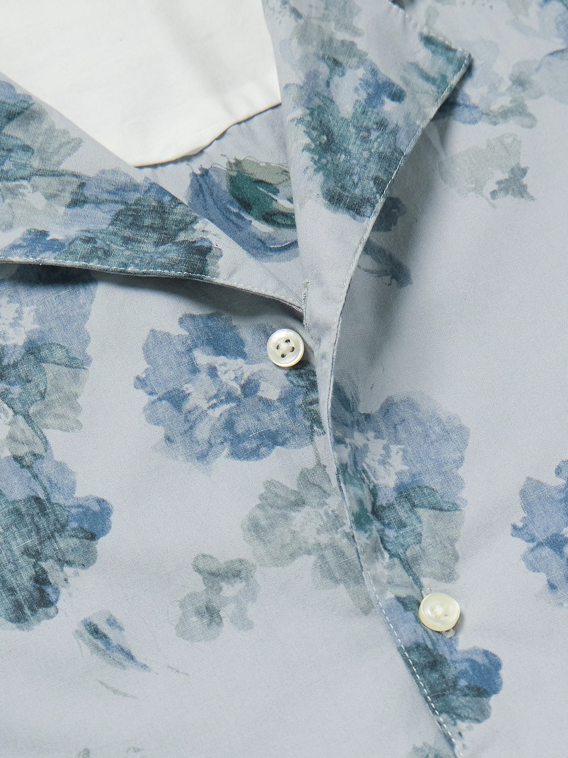 Shop Officine Generale Eren Camp-collar Floral-print Cotton-poplin Shirt In Blue