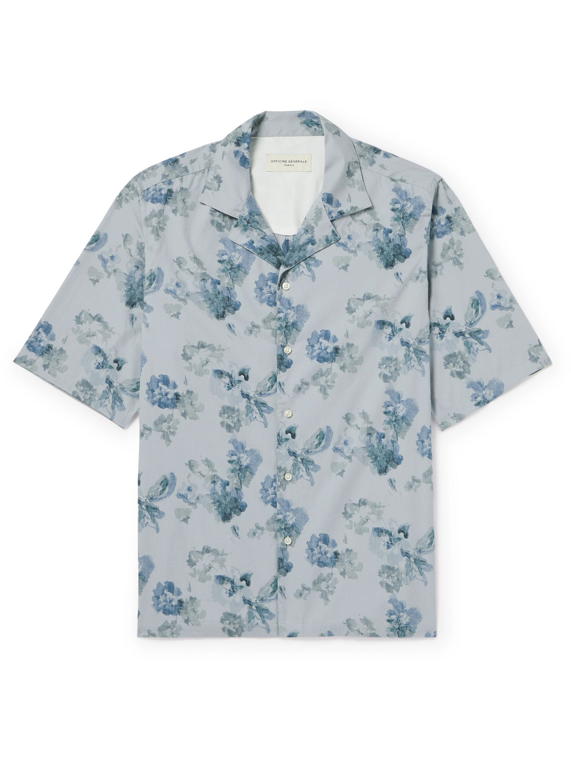 Shop Officine Generale Eren Camp-collar Floral-print Cotton-poplin Shirt In Blue