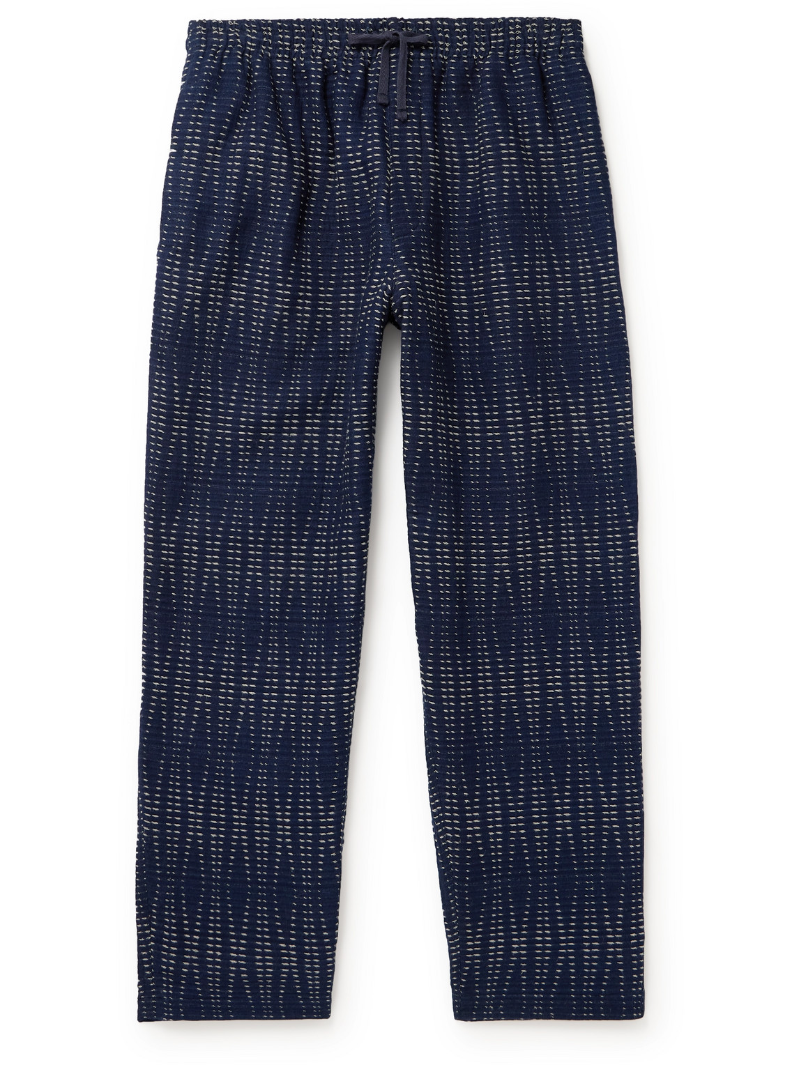 Ymc You Must Create Alva Straight-leg Sashiko Cotton And Wool-blend Drawstring Trousers In Blue