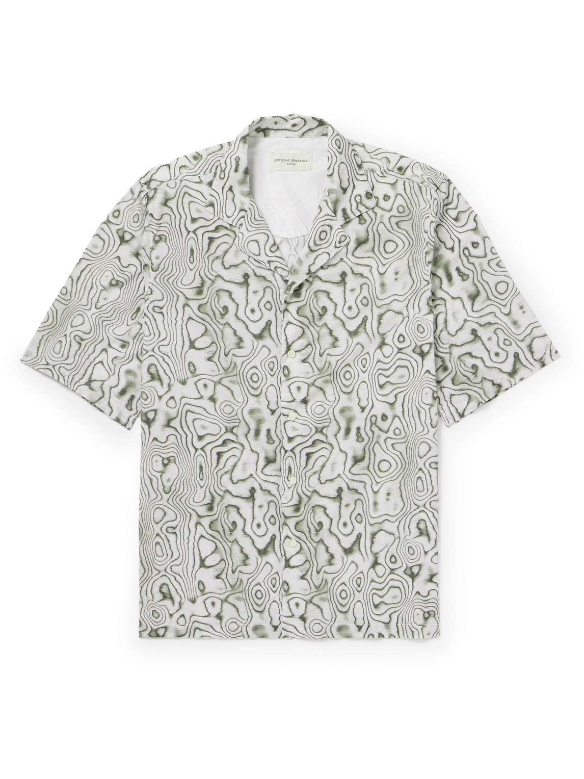 Officine Generale Eren Camp-collar Printed Cotton-poplin Shirt In Gray