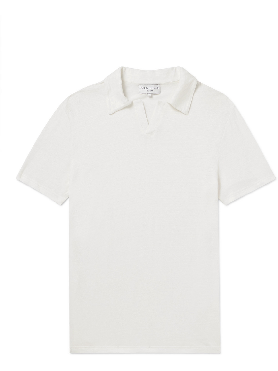 Officine Generale Simon Garment-dyed Linen-blend Polo Shirt In White