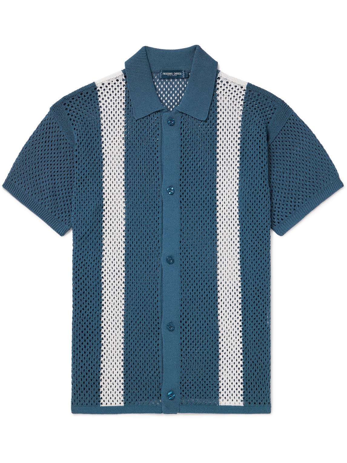 FRESCOBOL CARIOCA CASTILLO STRIPED CROCHETED COTTON-BLEND SHIRT