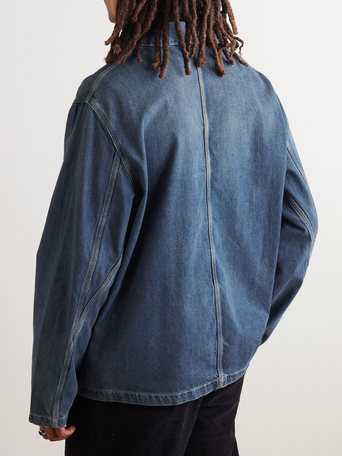 Shop Ymc You Must Create Labour Embroidered Denim Chore Jacket In Blue