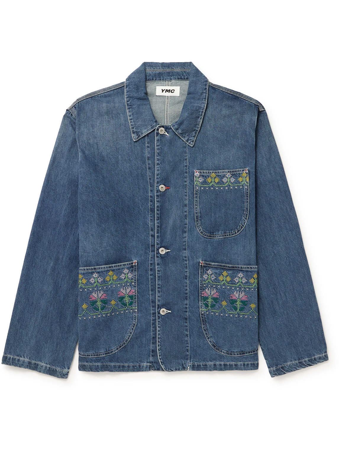 Shop Ymc You Must Create Labour Embroidered Denim Chore Jacket In Blue
