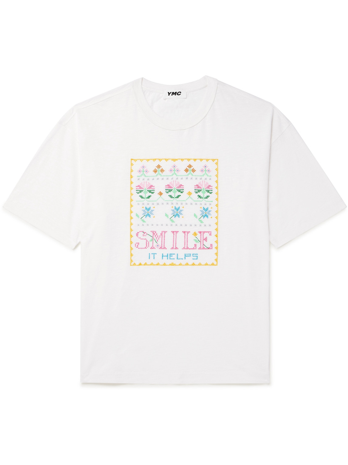 Ymc You Must Create Smile Embroidered Organic Cotton-jersey T-shirt In White
