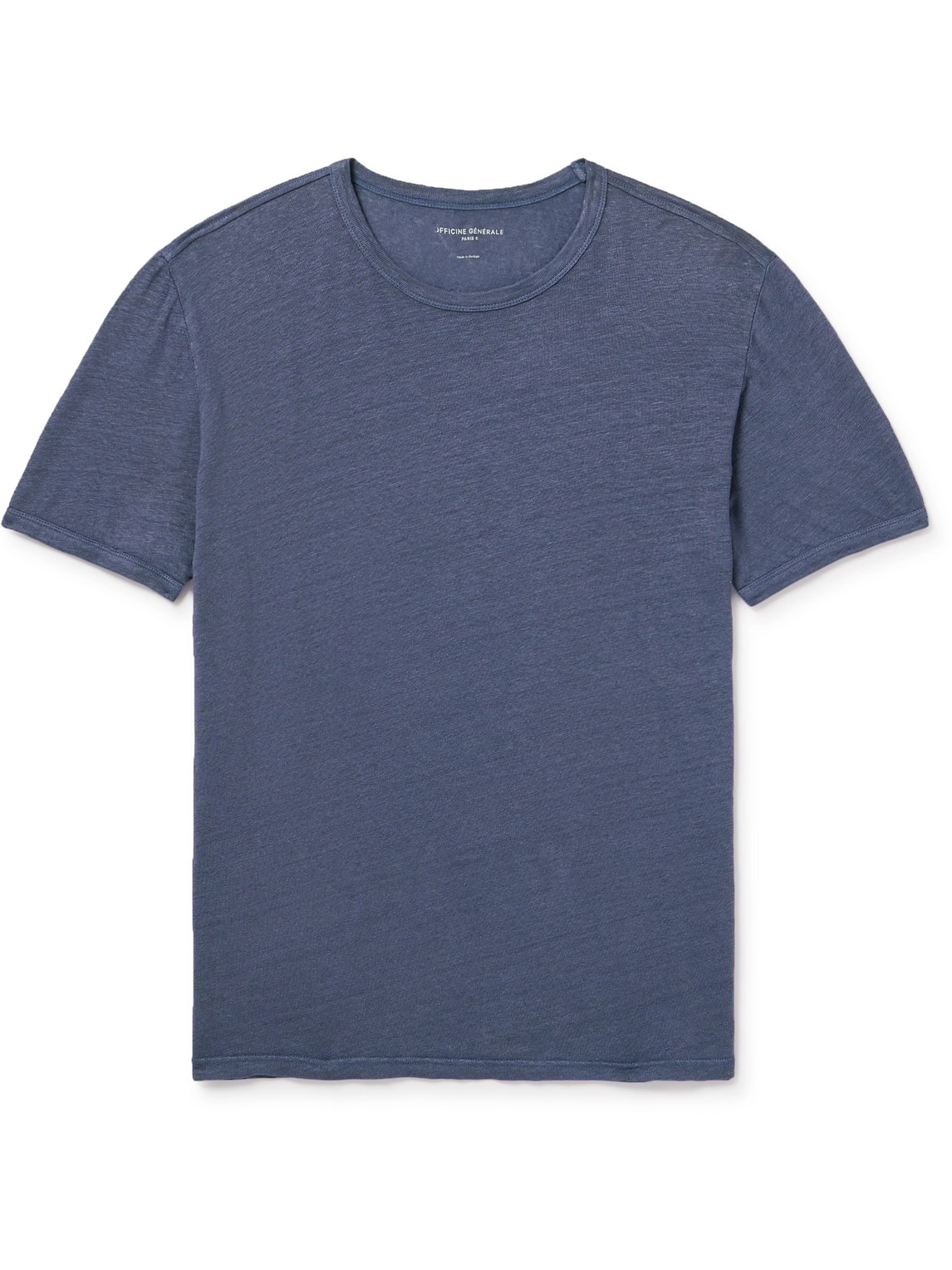 Officine Generale Garment-dyed Linen-blend T-shirt In Blue