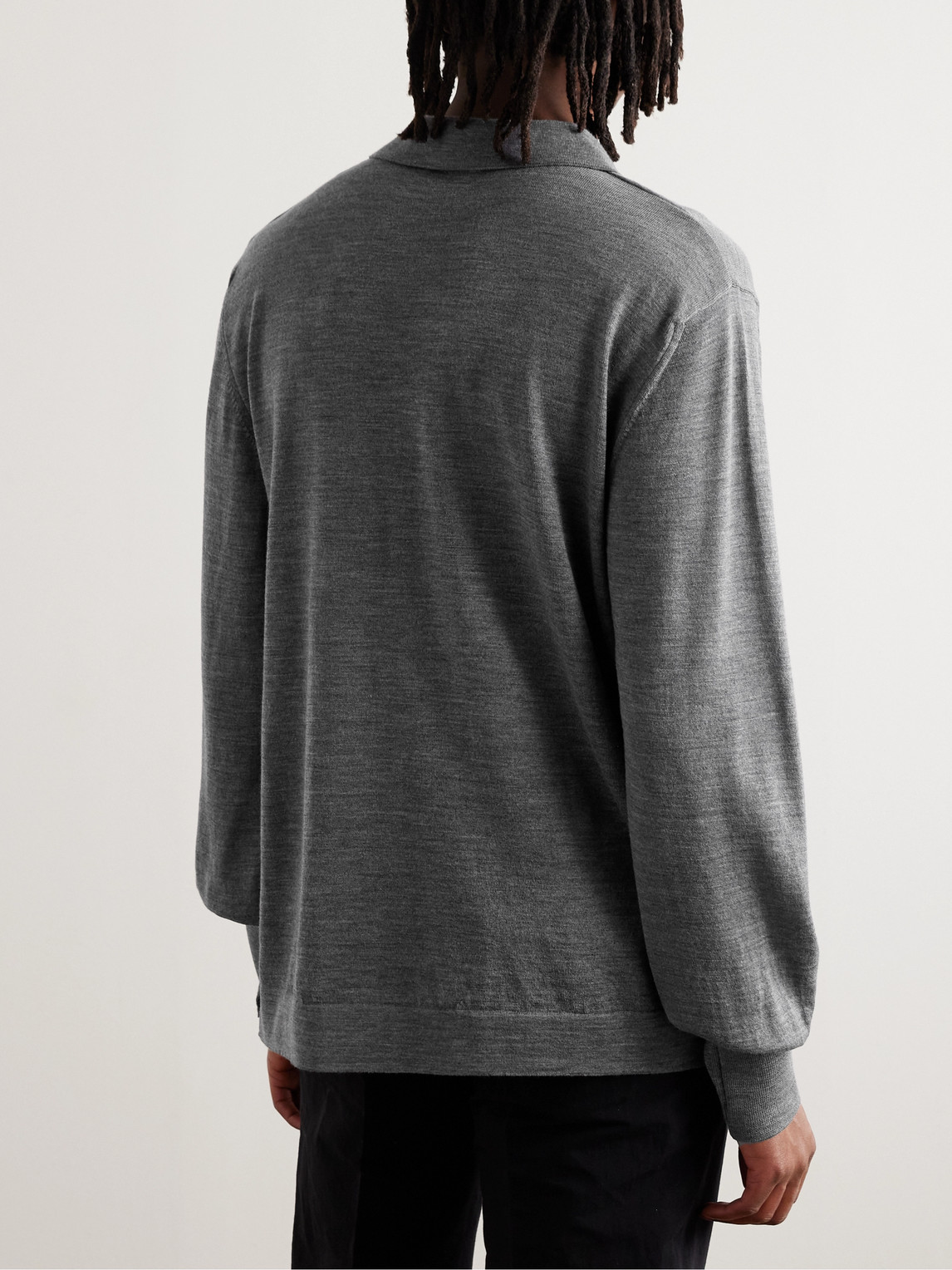 Shop Officine Generale Brutus Slim-fit Knitted Wool Polo Shirt In Gray