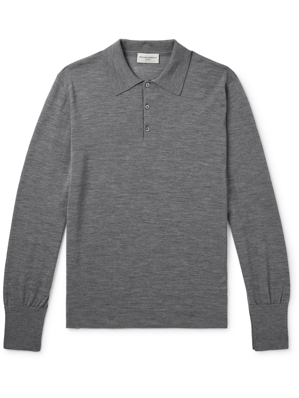 Officine Generale Brutus Slim-fit Knitted Wool Polo Shirt In Grey