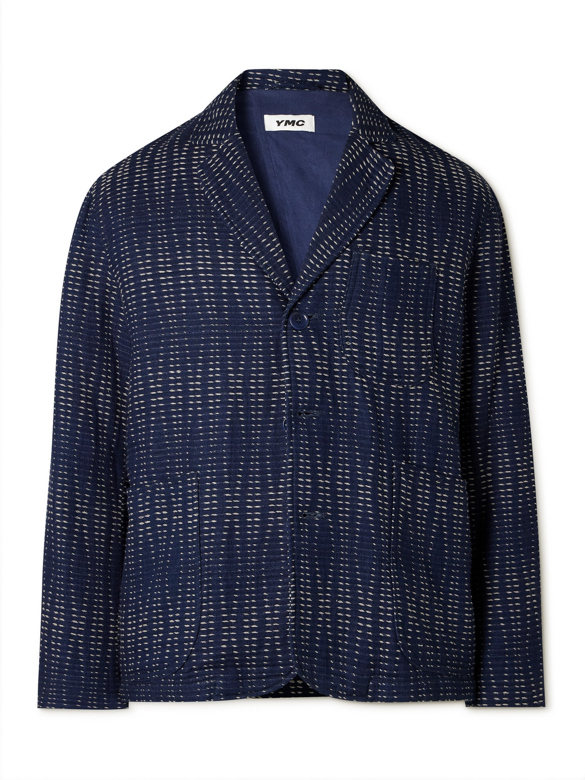 Ymc You Must Create Scuttler Sashiko Indigo-dyed Cotton And Wool-blend Suit Jacket In Blue