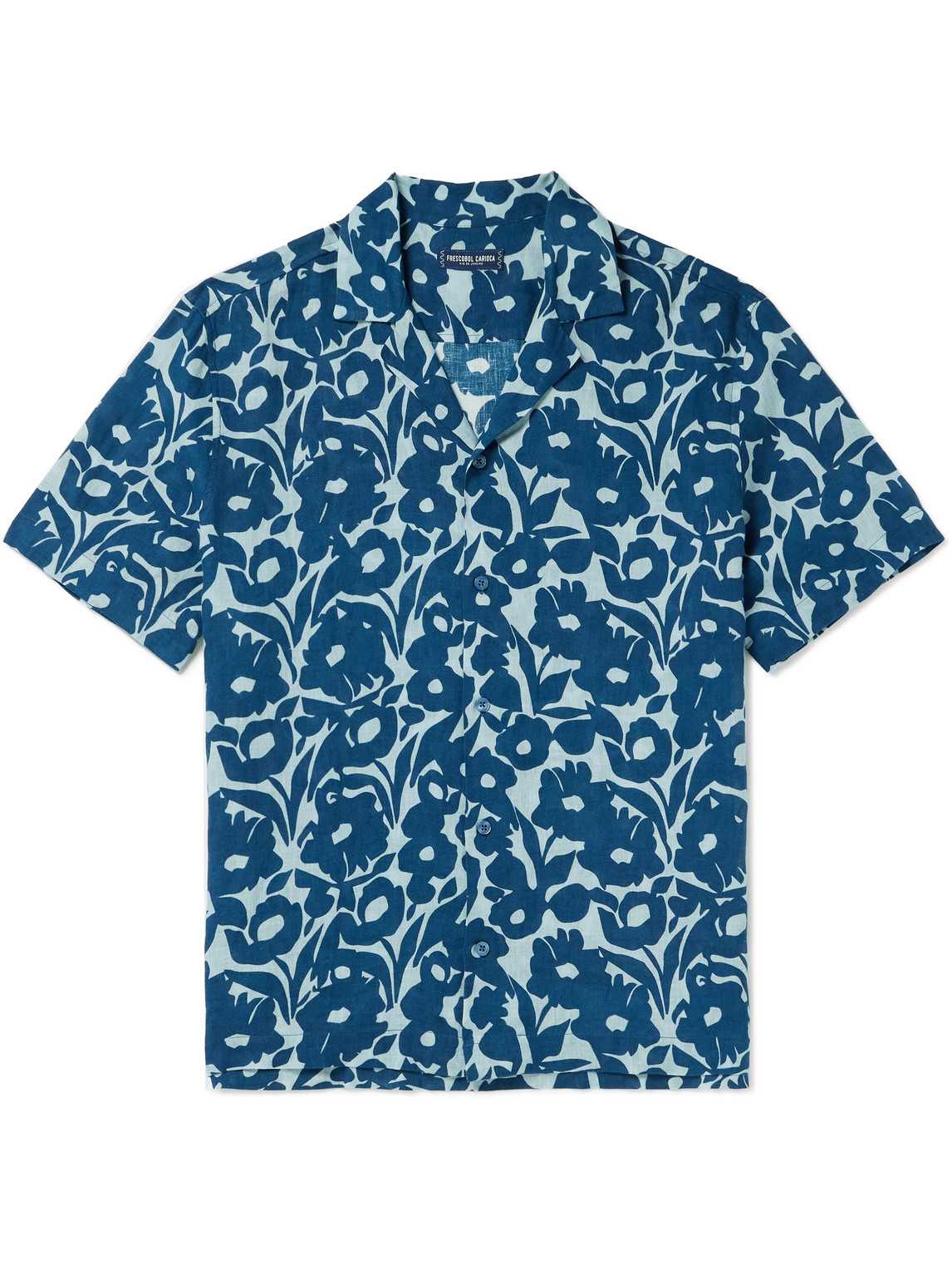 Frescobol Carioca Dressing Gownrto Camp-collar Floral-print Linen Shirt In Blue