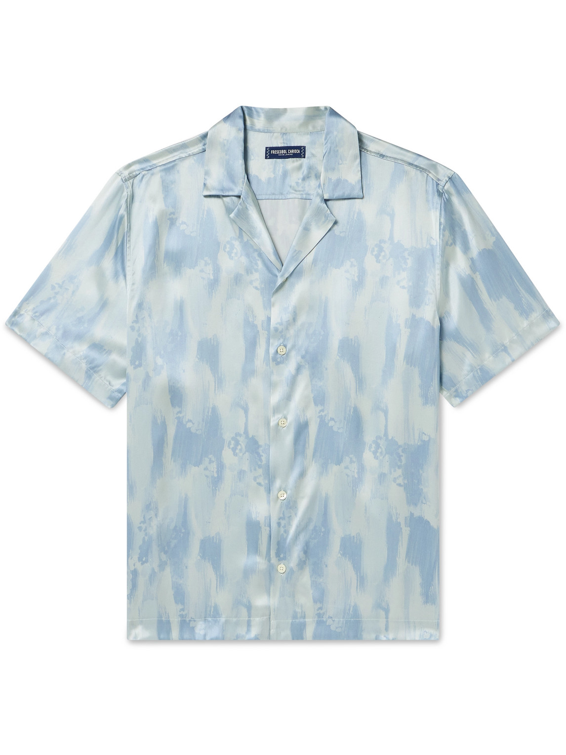 Frescobol Carioca Dressing Gownrto Camp-collar Printed Silk-satin Shirt In Blue