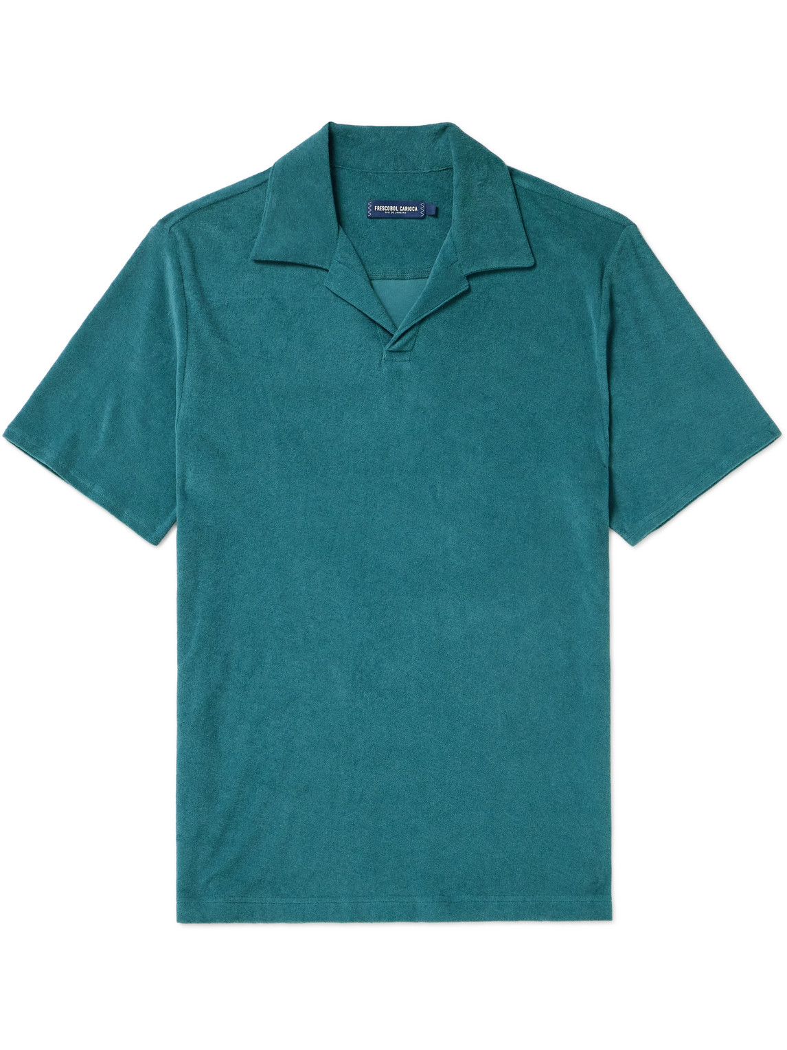 Shop Frescobol Carioca Faustino Camp-collar Cotton, Lyocell And Linen-blend Terry Polo Shirt In Blue