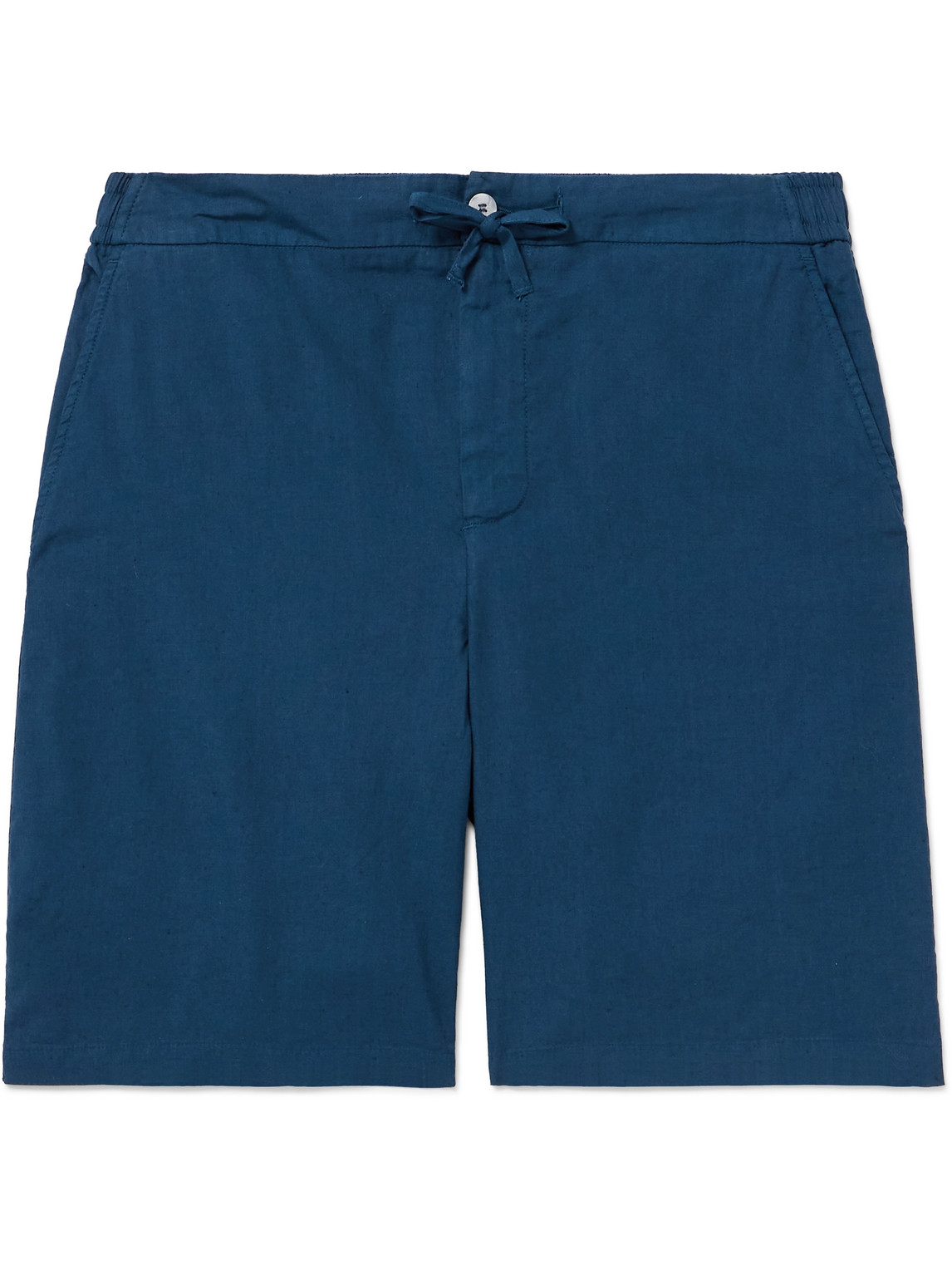 Shop Frescobol Carioca Sergio Straight-leg Linen-blend Drawstring Shorts In Blue
