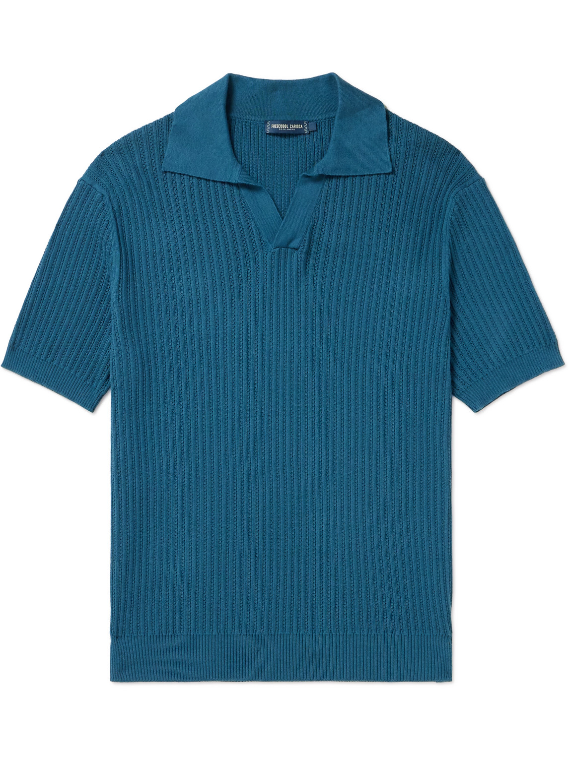 Frescobol Carioca Rino Ribbed Cotton And Cashmere-blend Polo Shirt In Blue