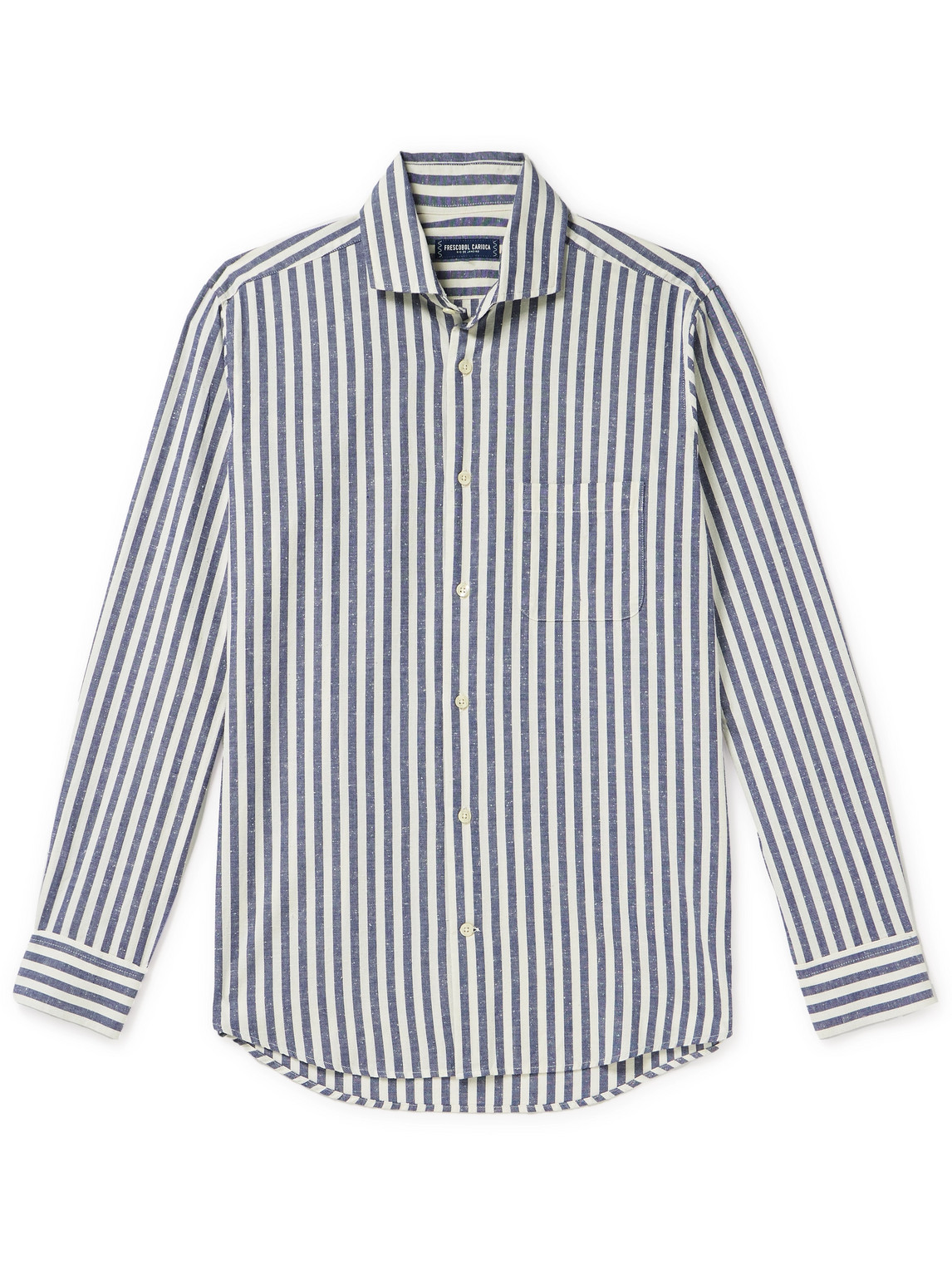 Frescobol Carioca Emilio Striped Cotton-piqué Shirt In Blue