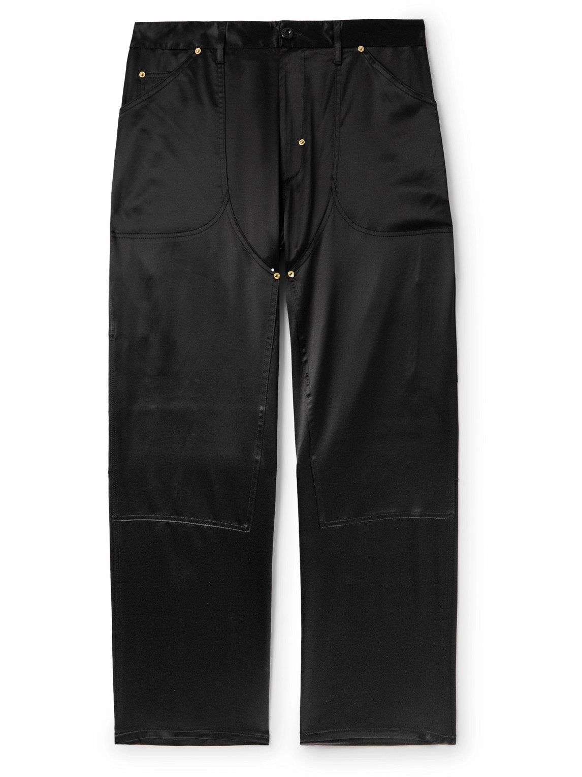 4sdesigns Utility Straight-leg Silk-satin Trousers In Black