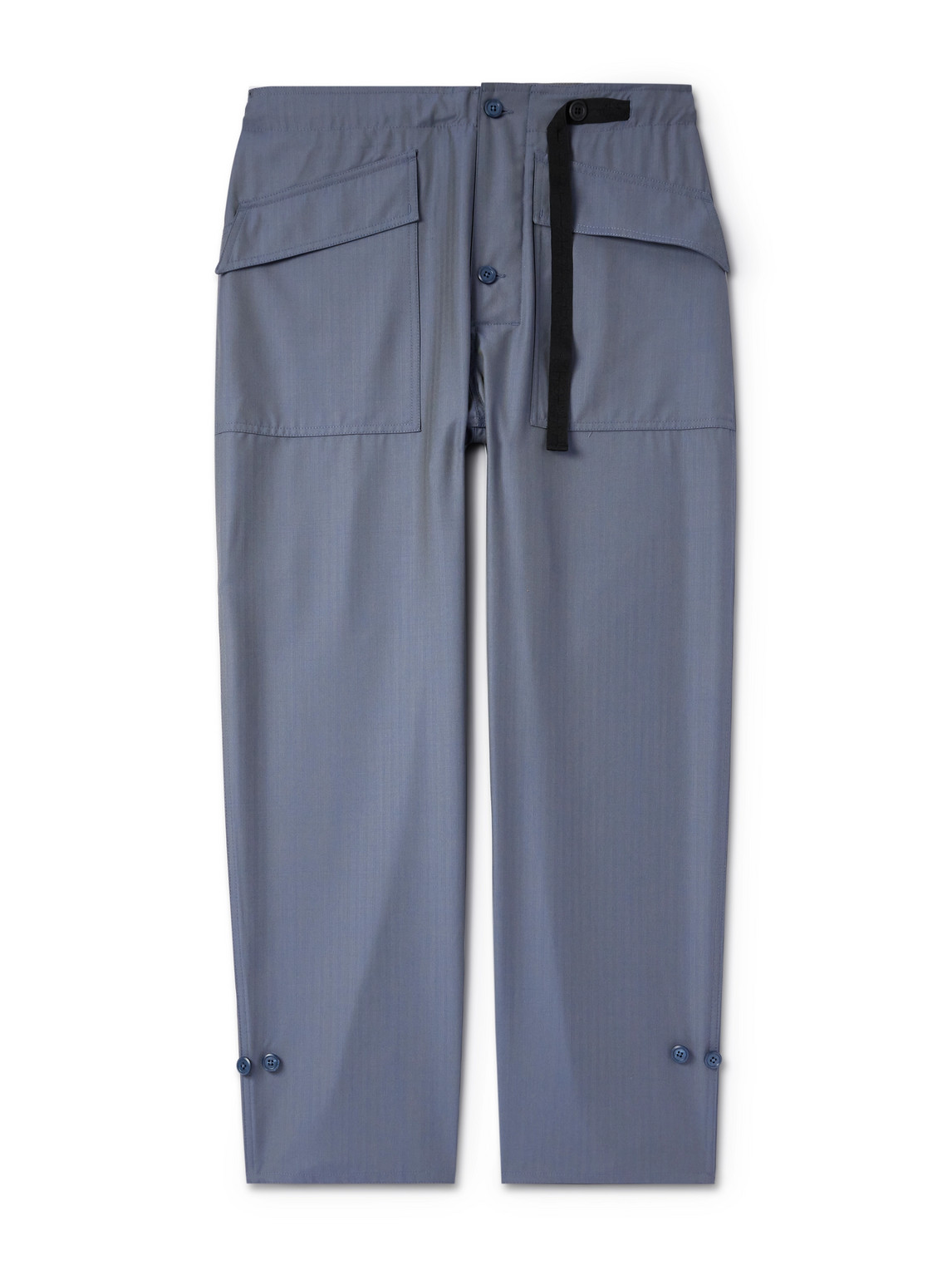 4sdesigns Tapered Belted Herringbone Wool Trousers In Blue